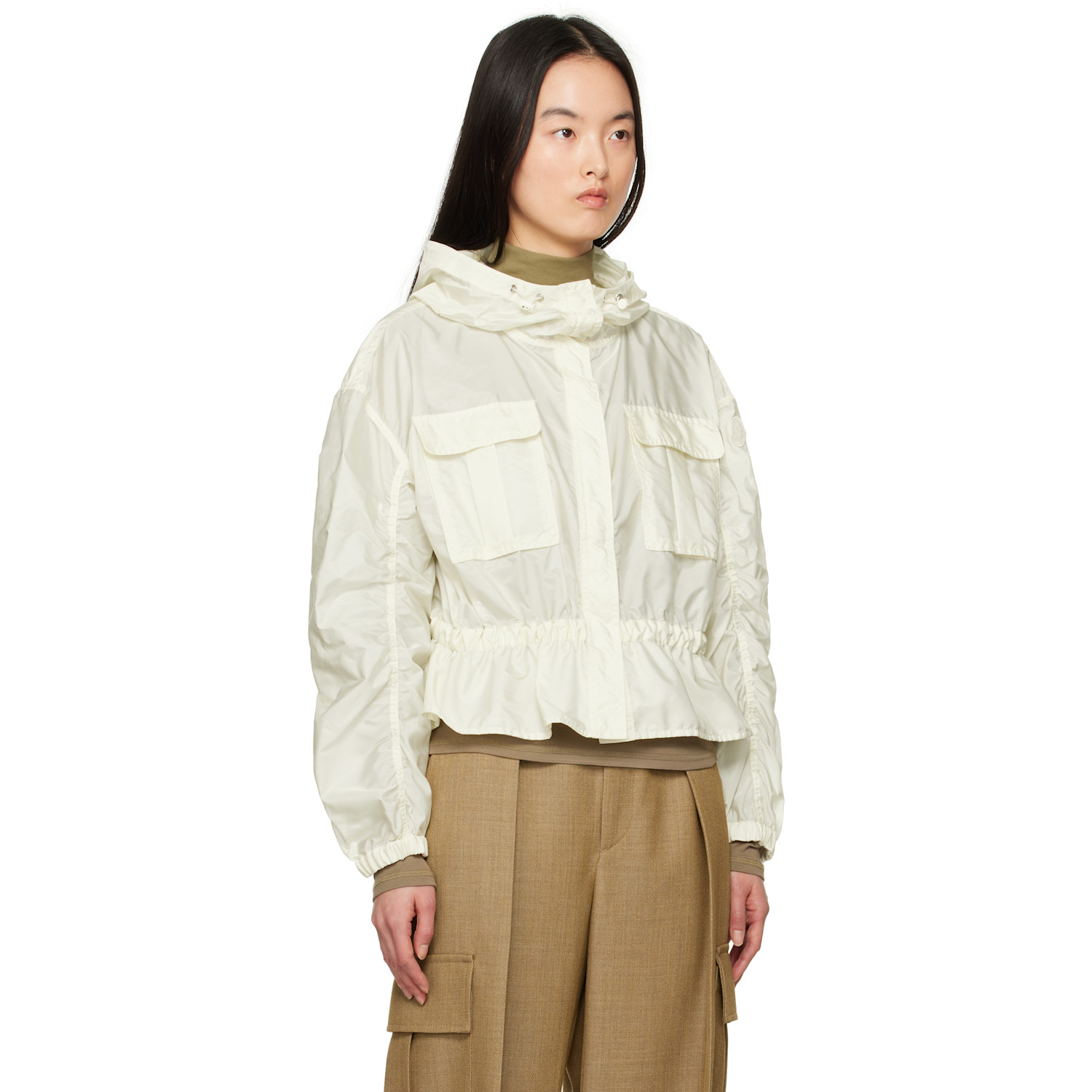  Moncler Off-white Curton Hooded Peplum Jacket 