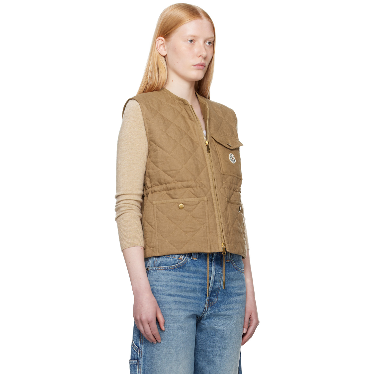  Moncler Tan Vigny Diamond-quilted Padded Linen Vest 