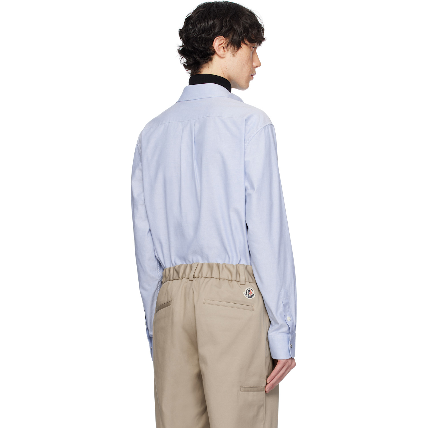  Moncler Blue Embroidered Logo Oxford Cotton Shirt 