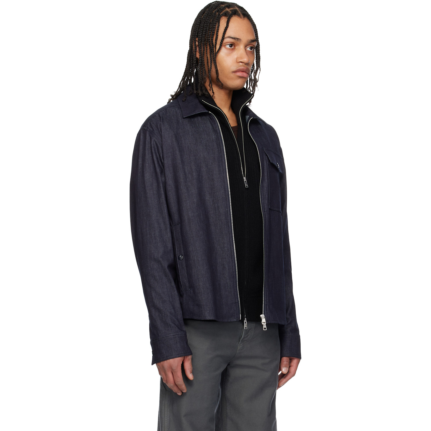  Moncler Blue Long Sleeve Zip-up Denim Jacket 