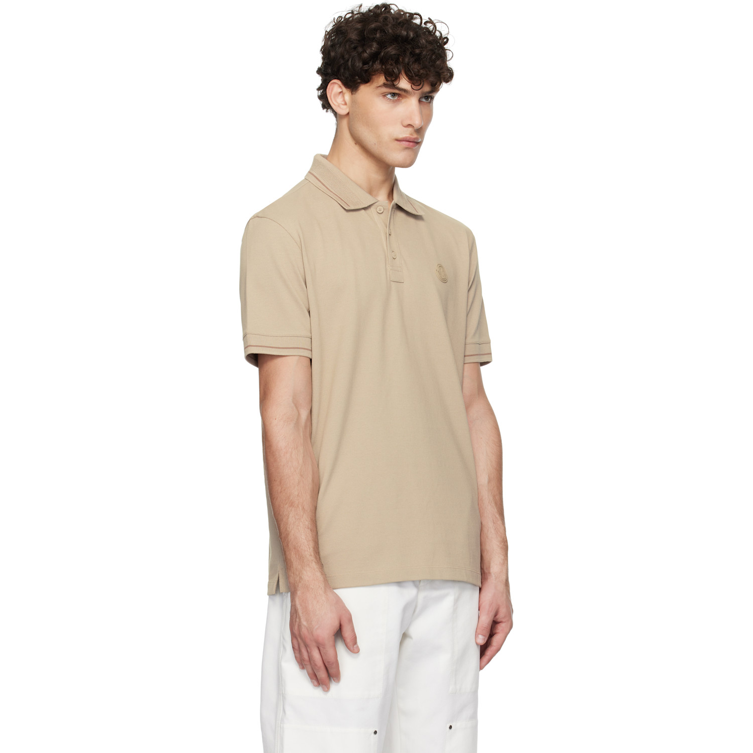  Moncler Beige Logo Patch Cotton Polo 
