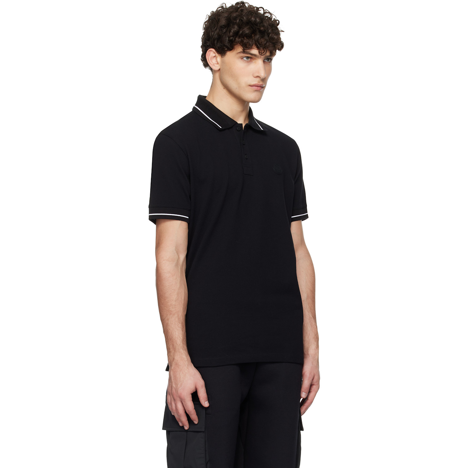  Moncler Black Logo Patch Cotton Polo 