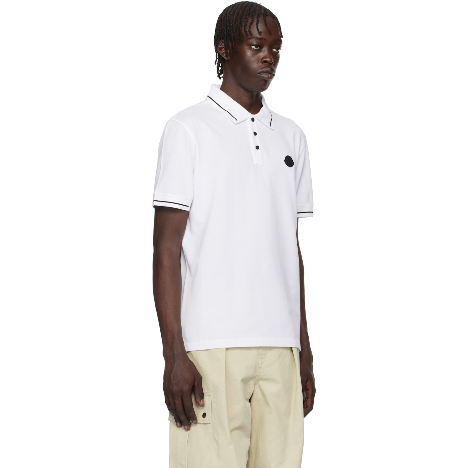  Moncler White Logo Patch Cotton Polo 