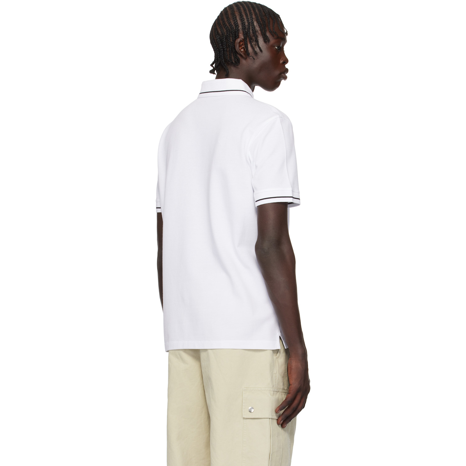  Moncler White Logo Patch Cotton Polo 