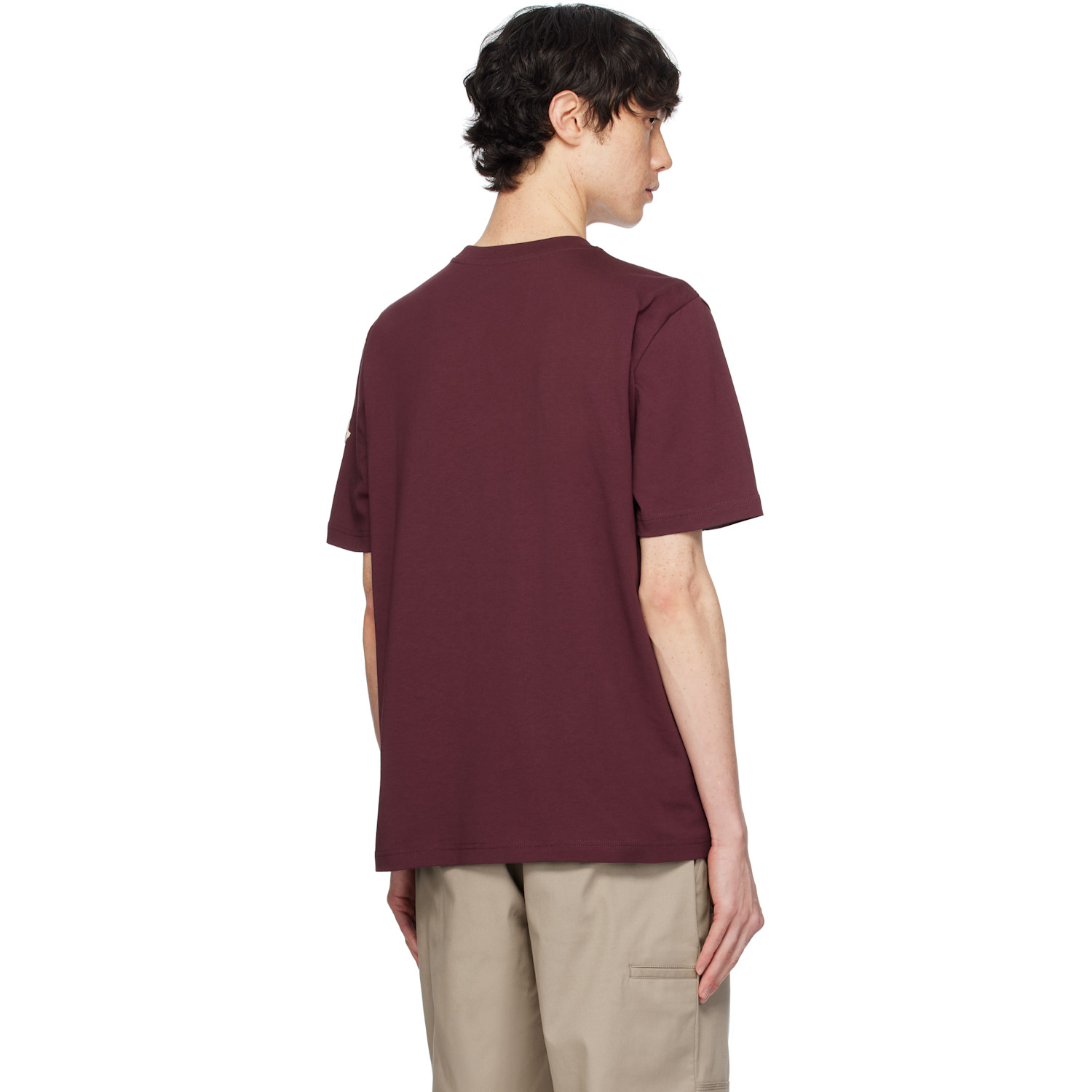  Moncler Burgundy Embroidered Varsity Logo Cotton T-shirt 