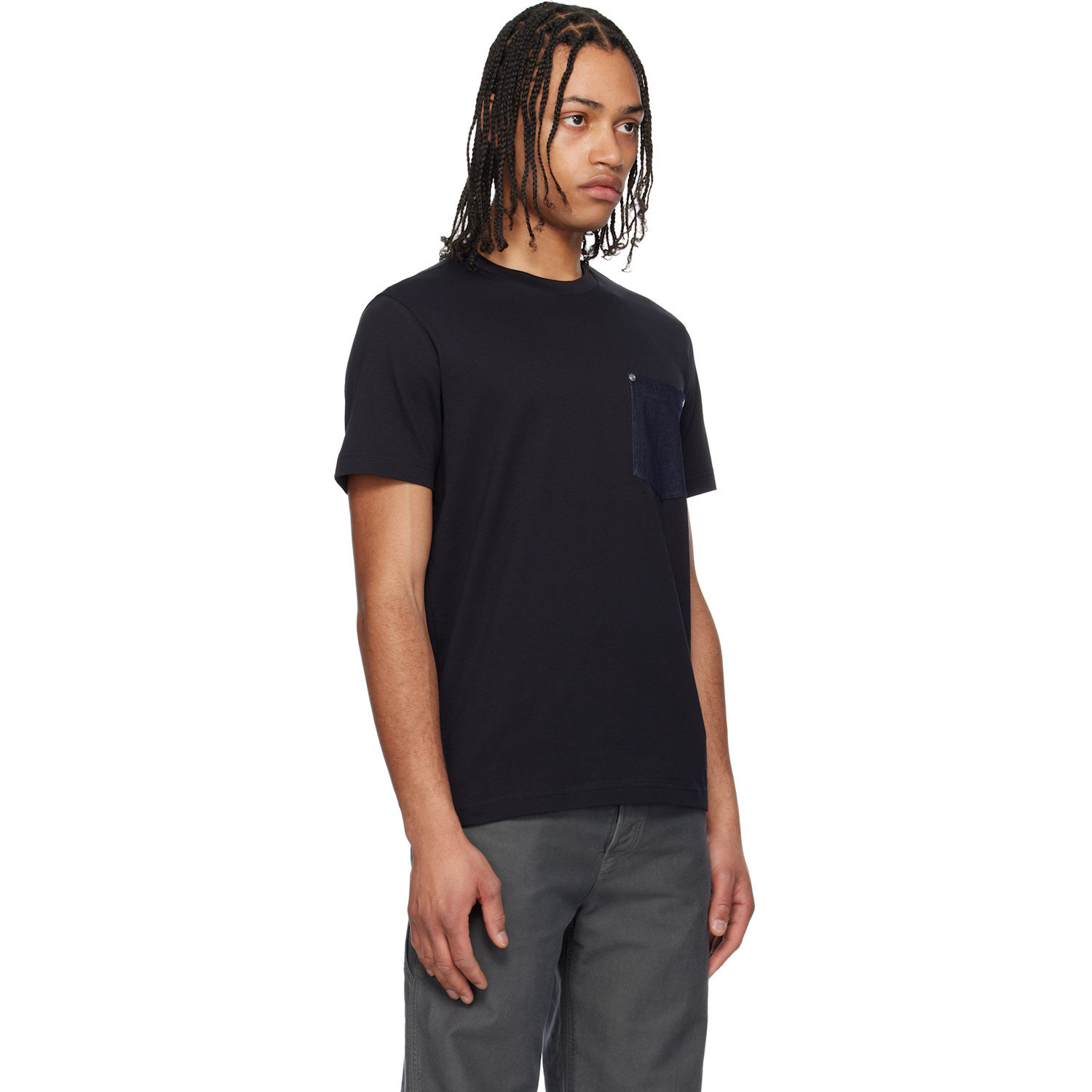  Moncler Navy Cotton & Denim Pocket T-shirt 