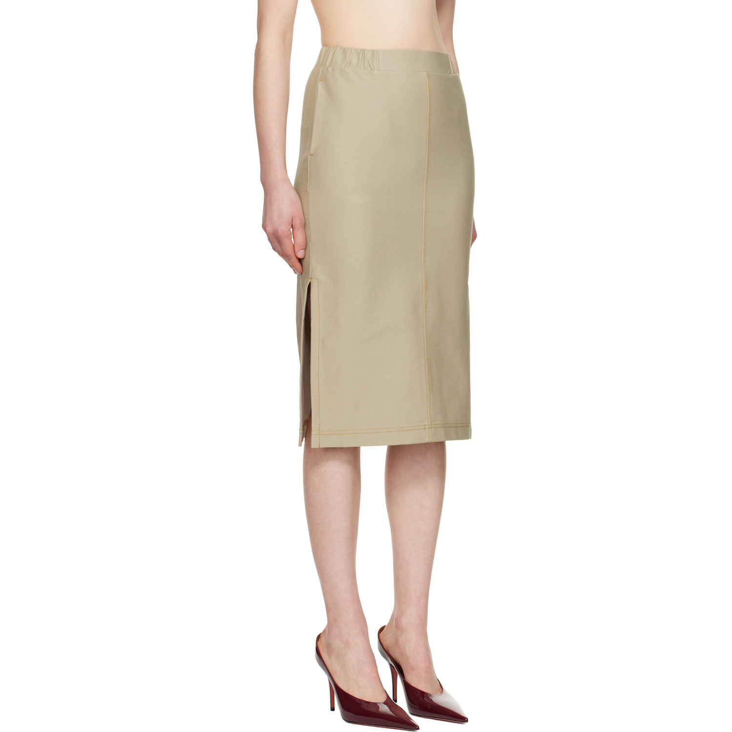  Mm By Max Mara Beige Otto Midi Skirt 