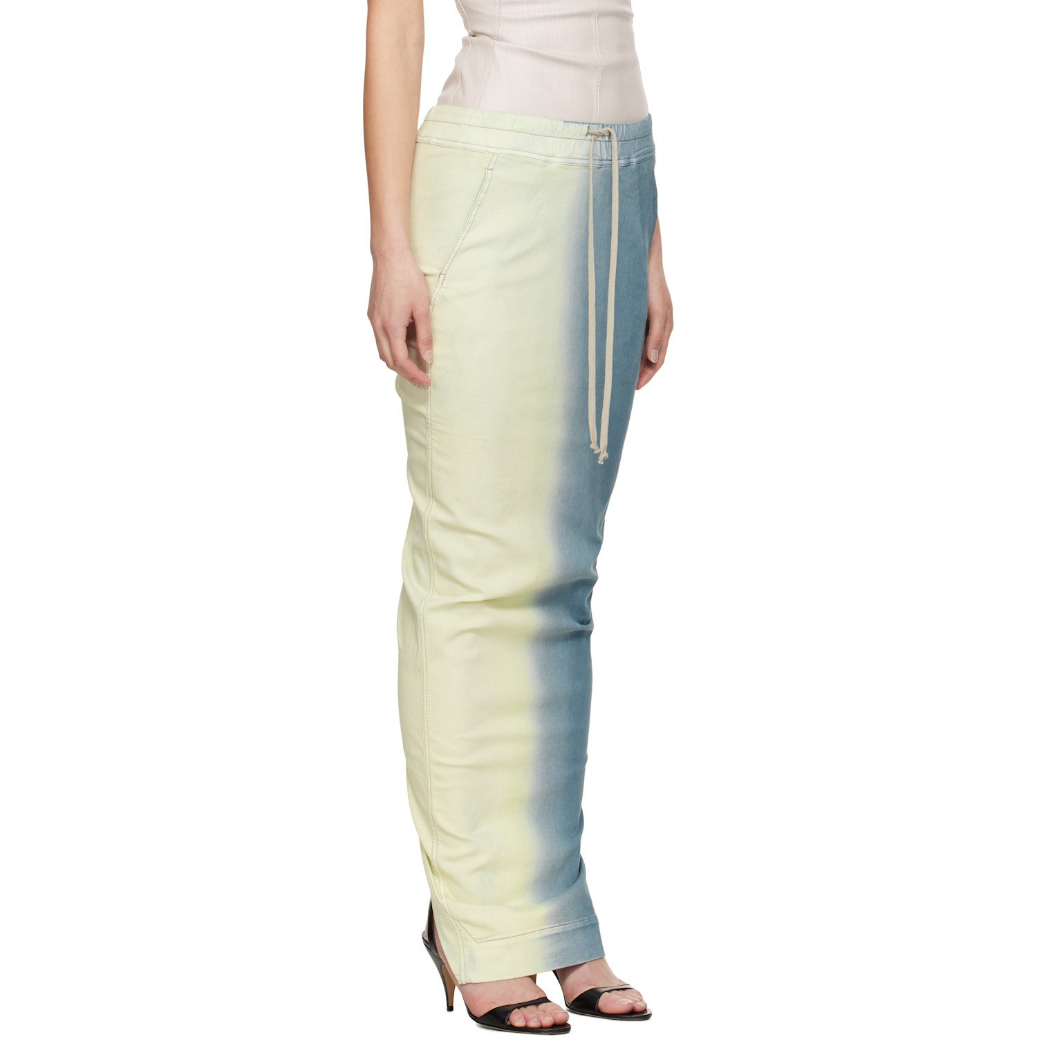  Rick Owens Drkshdw Blue & Off-white Pull On Pillar Maxi Skirt 