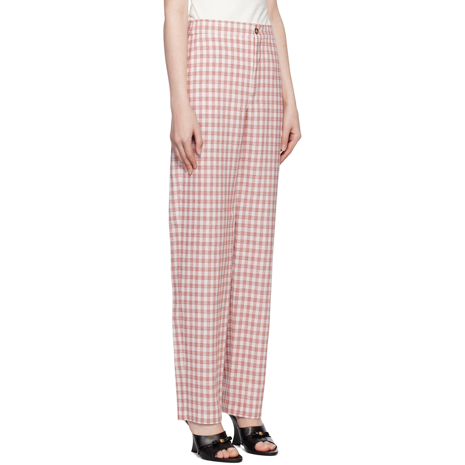  Moschino Jeans Red Viscose-linen Check Trousers 
