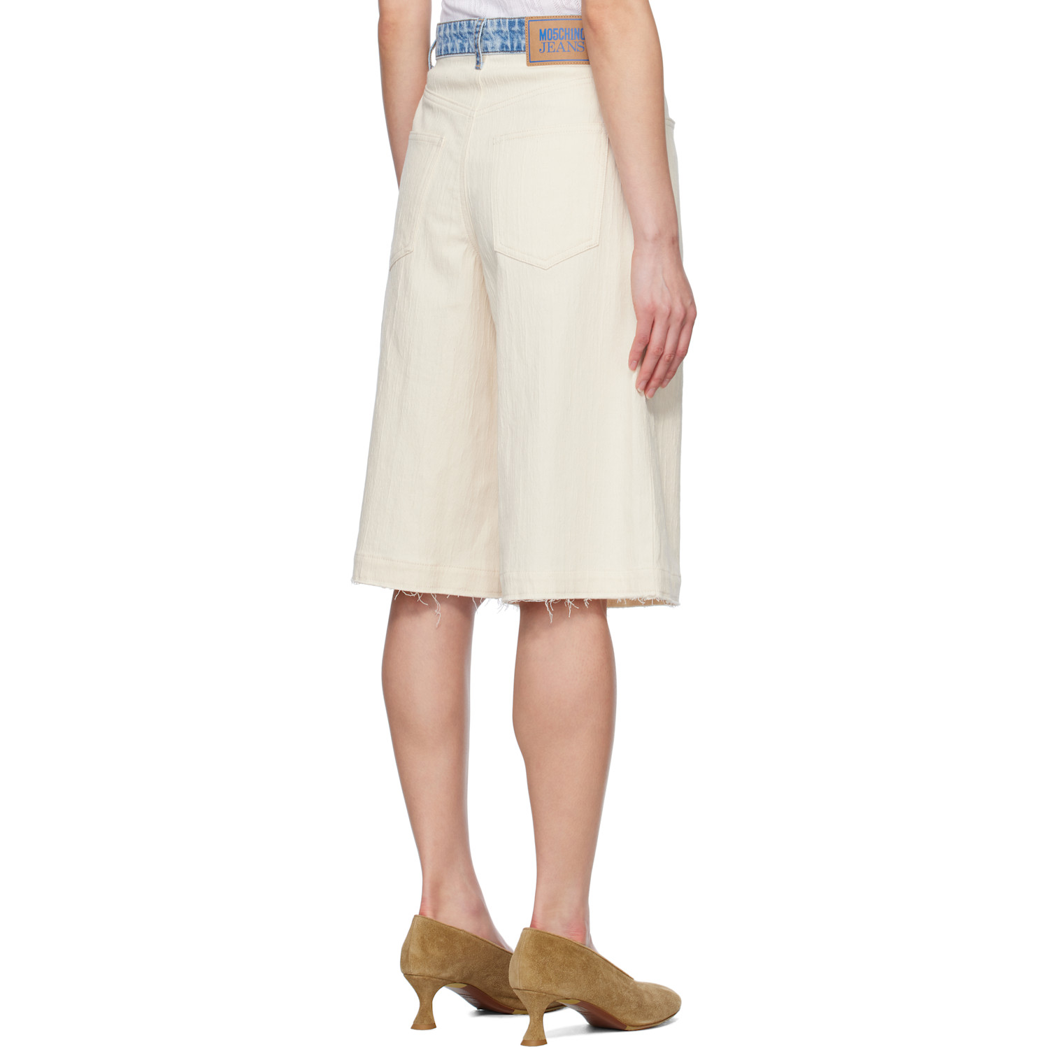  Moschino Jeans Beige & Blue Textured Cotton Hemp Shorts 