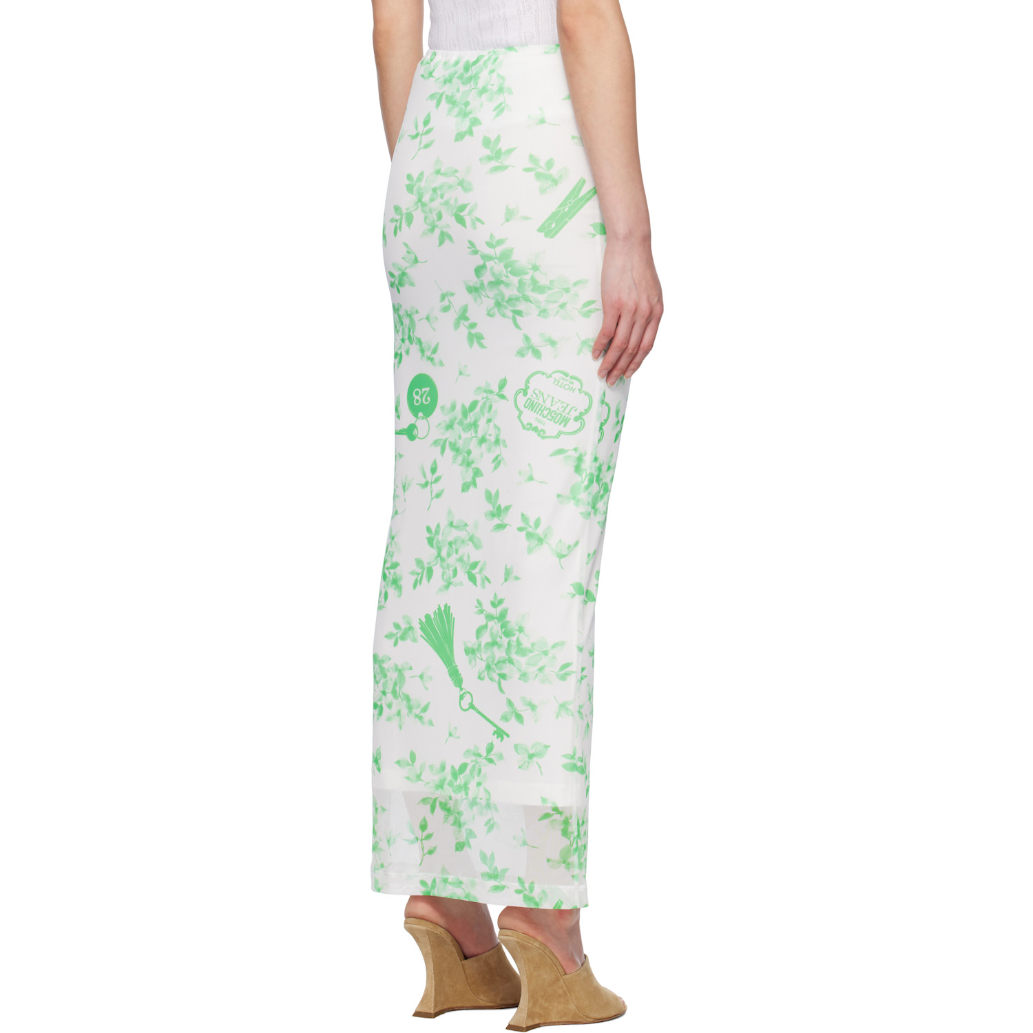  Moschino Jeans Green & White Floral Print Mesh Maxi Skirt 
