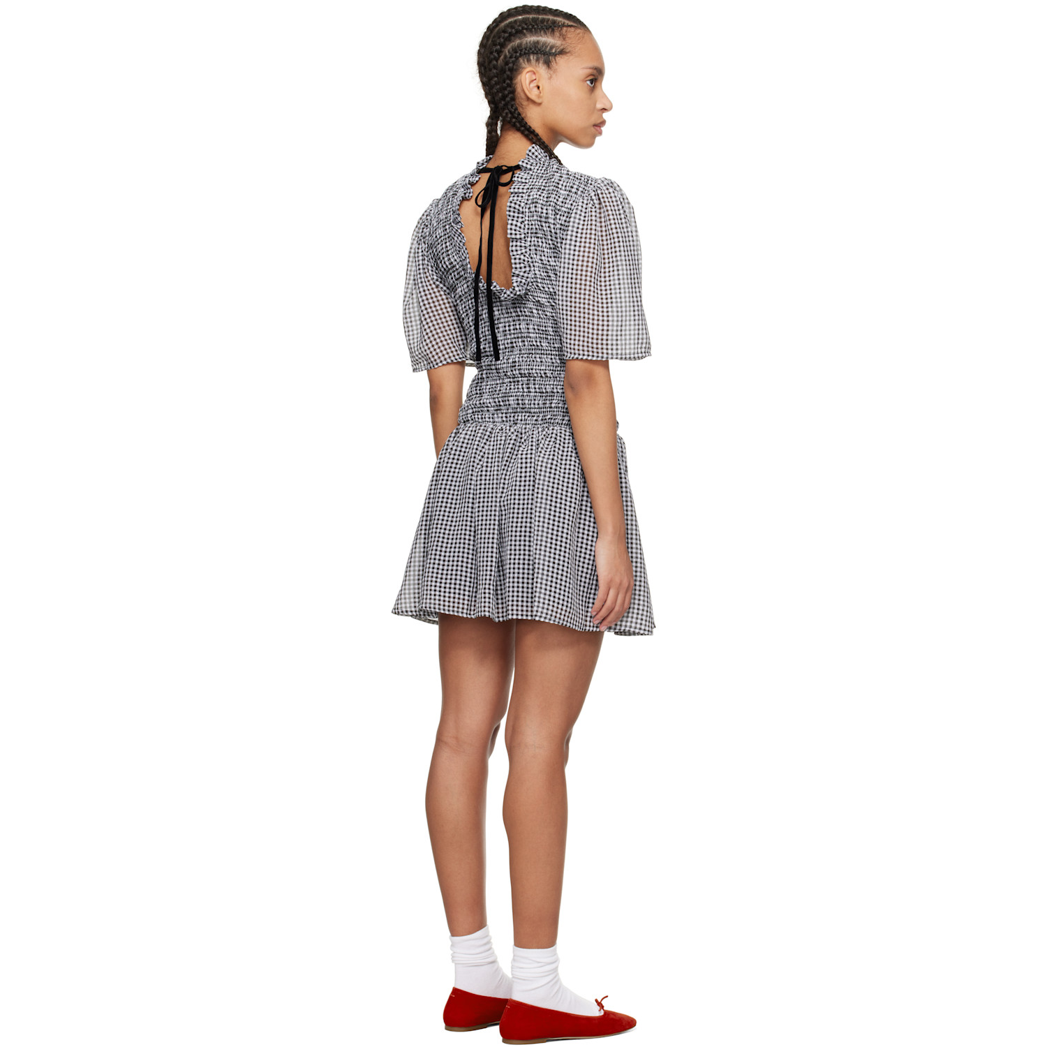  Ganni Black & White Sheer Check Mini Smock Minidress 