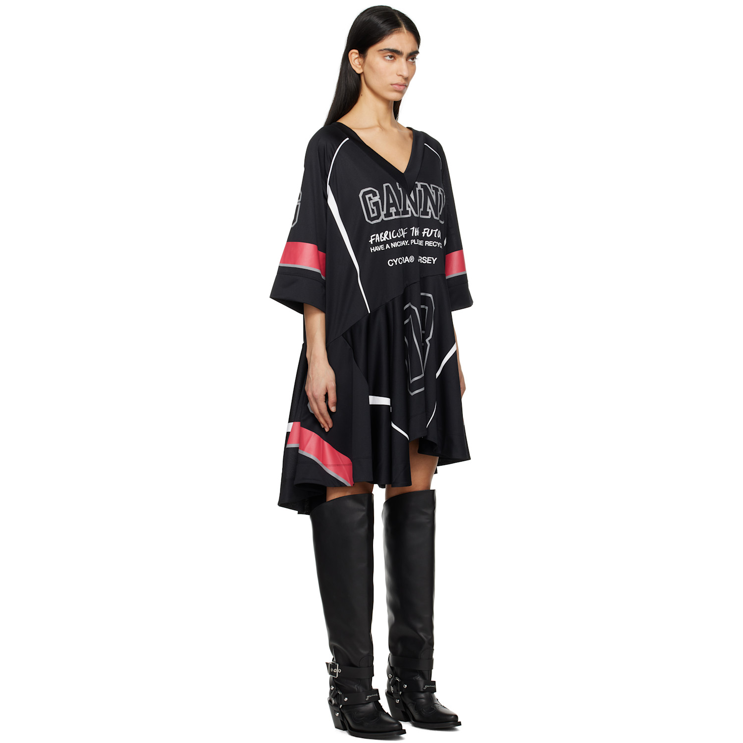  Ganni Black Future Mesh Oversized Minidress 