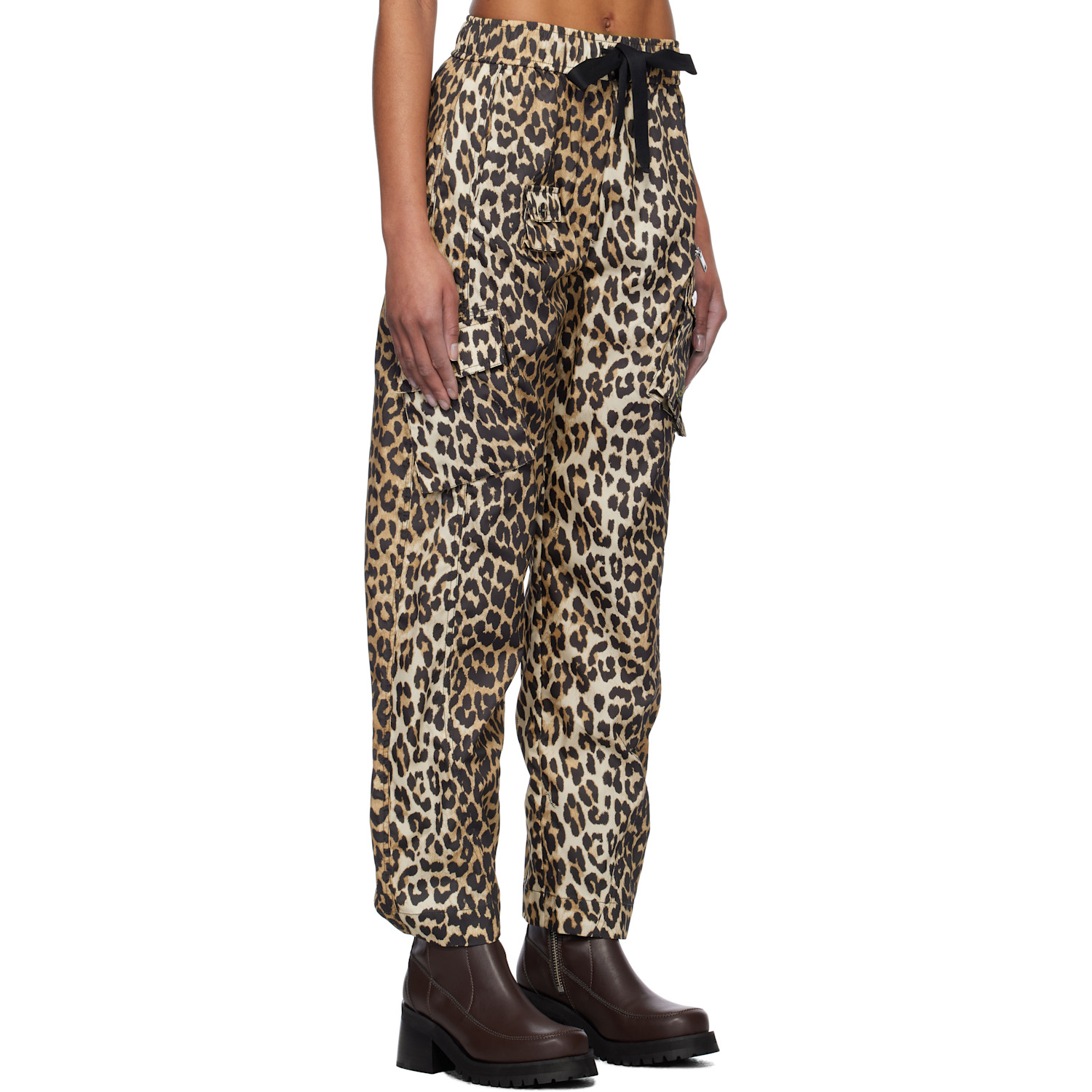  Ganni Black & Brown Duchesse Nylon Cargo Pants 