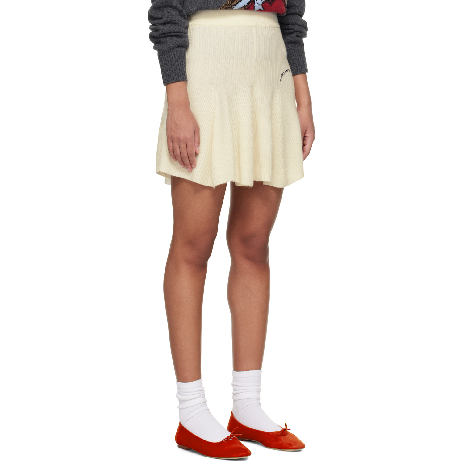  Ganni Off-white Cashmere Mix Miniskirt 