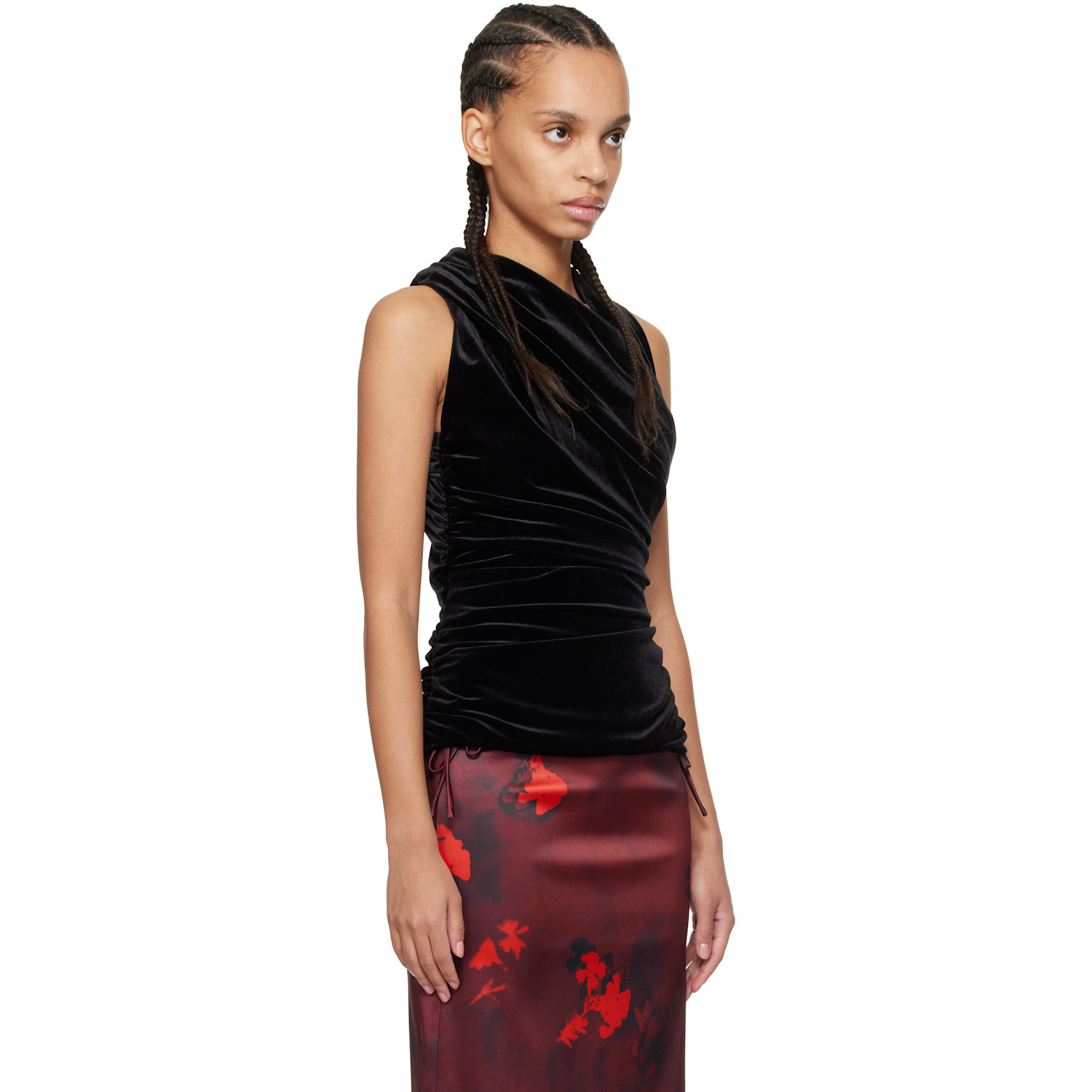  Ganni Black Velvet Ruched Top 