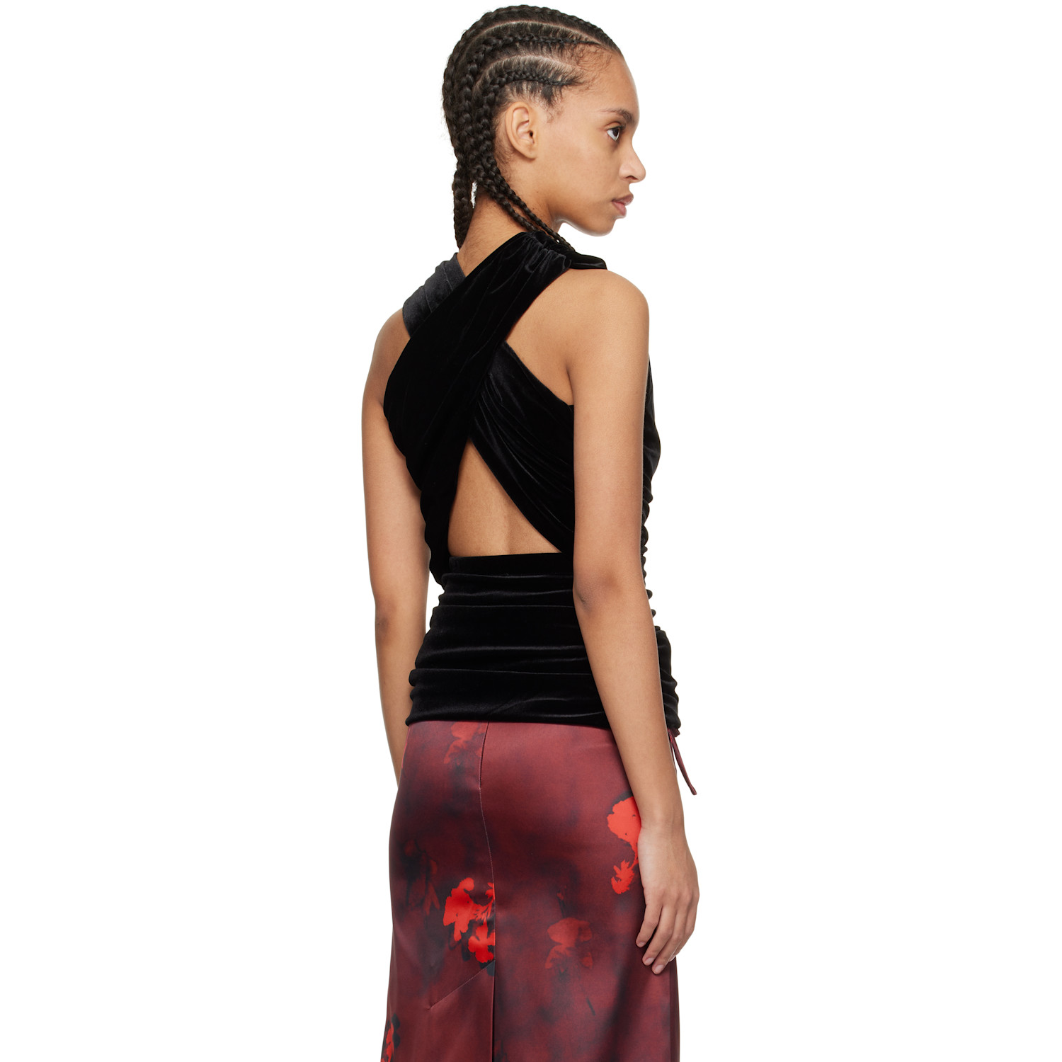  Ganni Black Velvet Ruched Top 