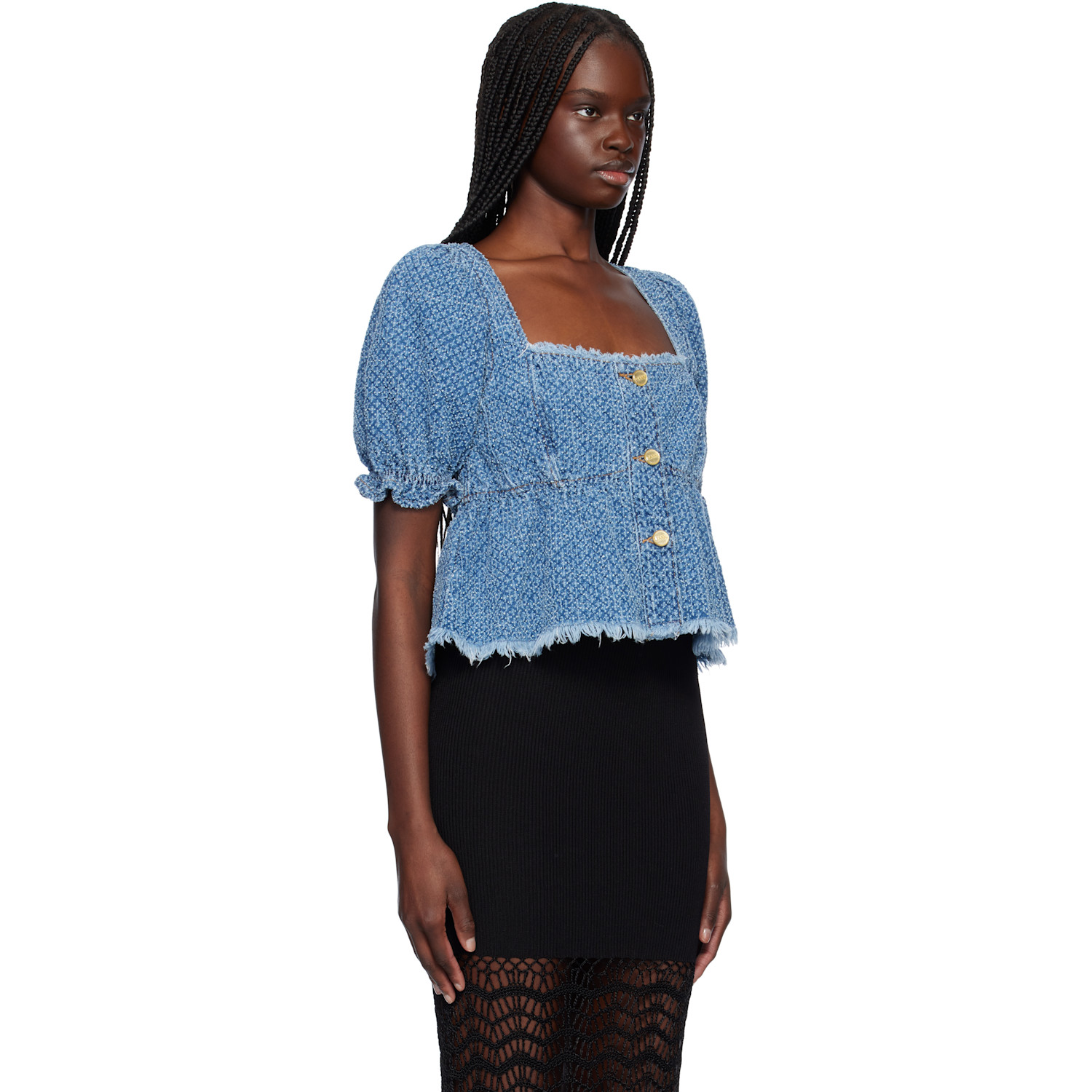  Ganni Blue Fluffy Denim Blouse 