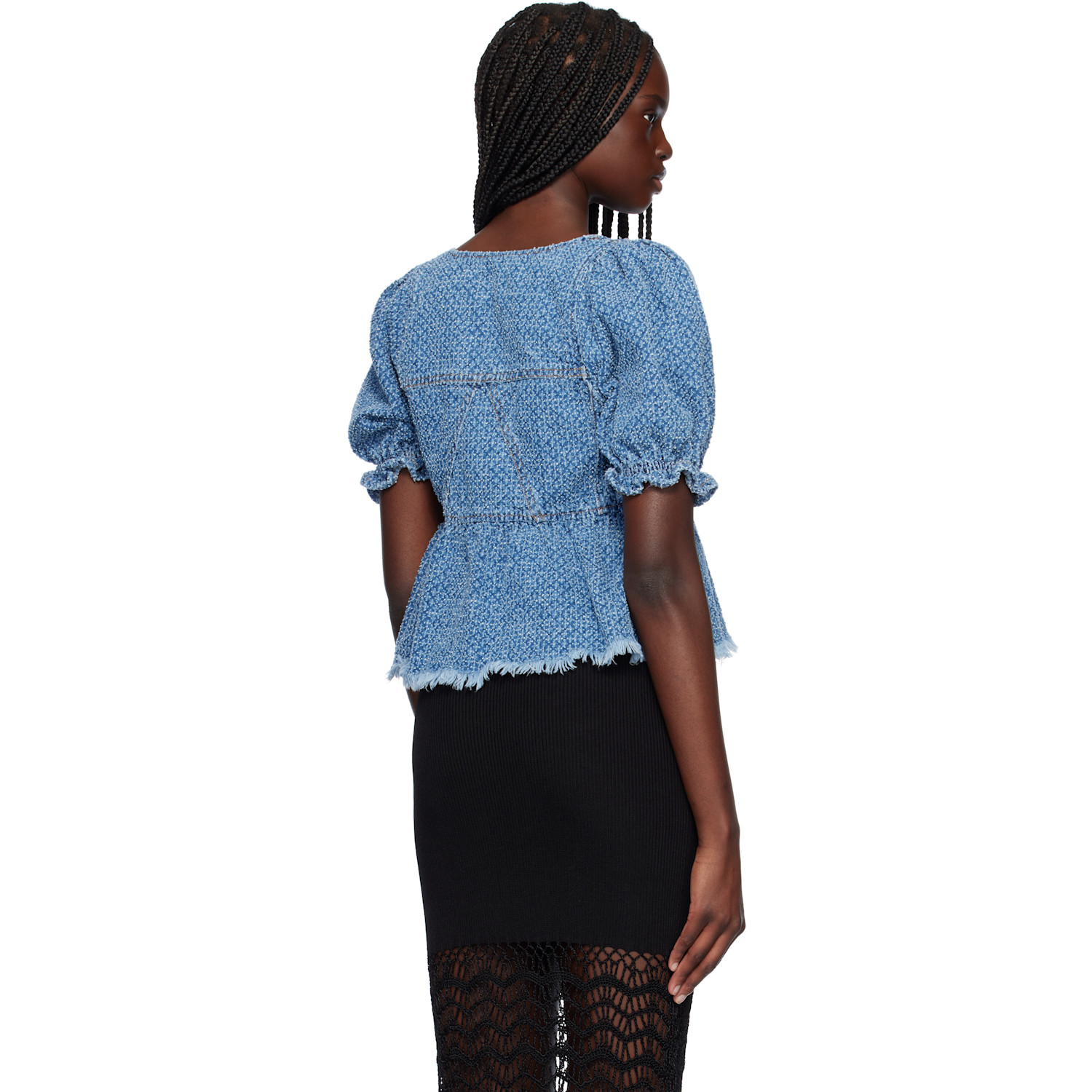  Ganni Blue Fluffy Denim Blouse 