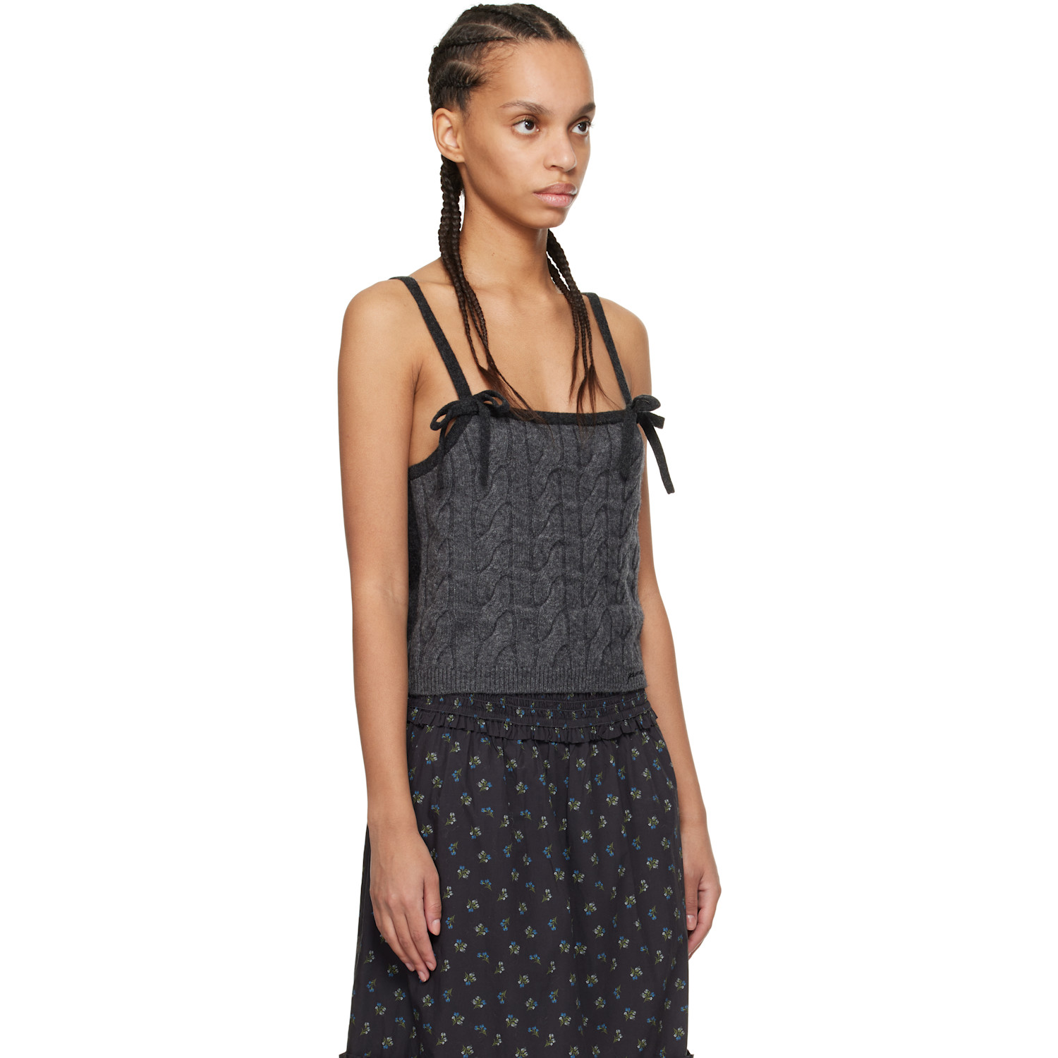  Ganni Gray Cashmere Mix Strap Tank Top 