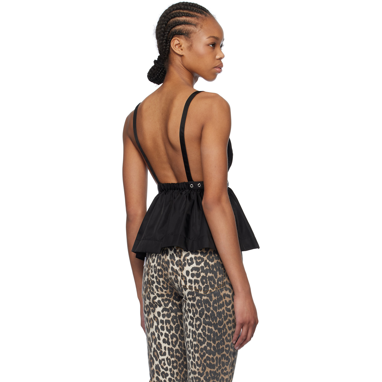  Ganni Black Duchesse Nylon Strap Top 