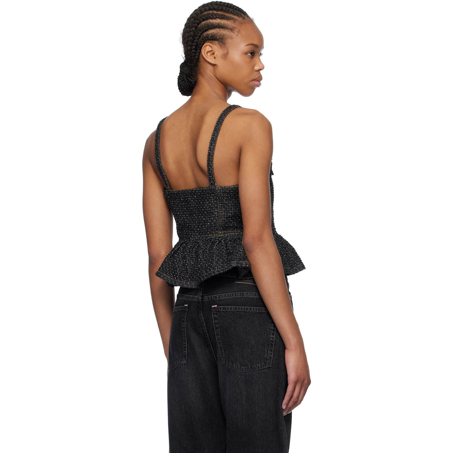  Ganni Black Fluffy Denim Strap Top 