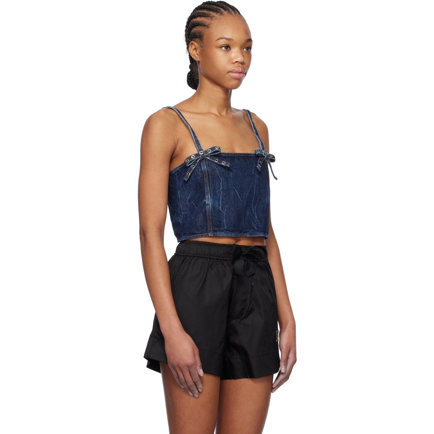  Ganni Blue Crinkled Future Denim Strap Top 