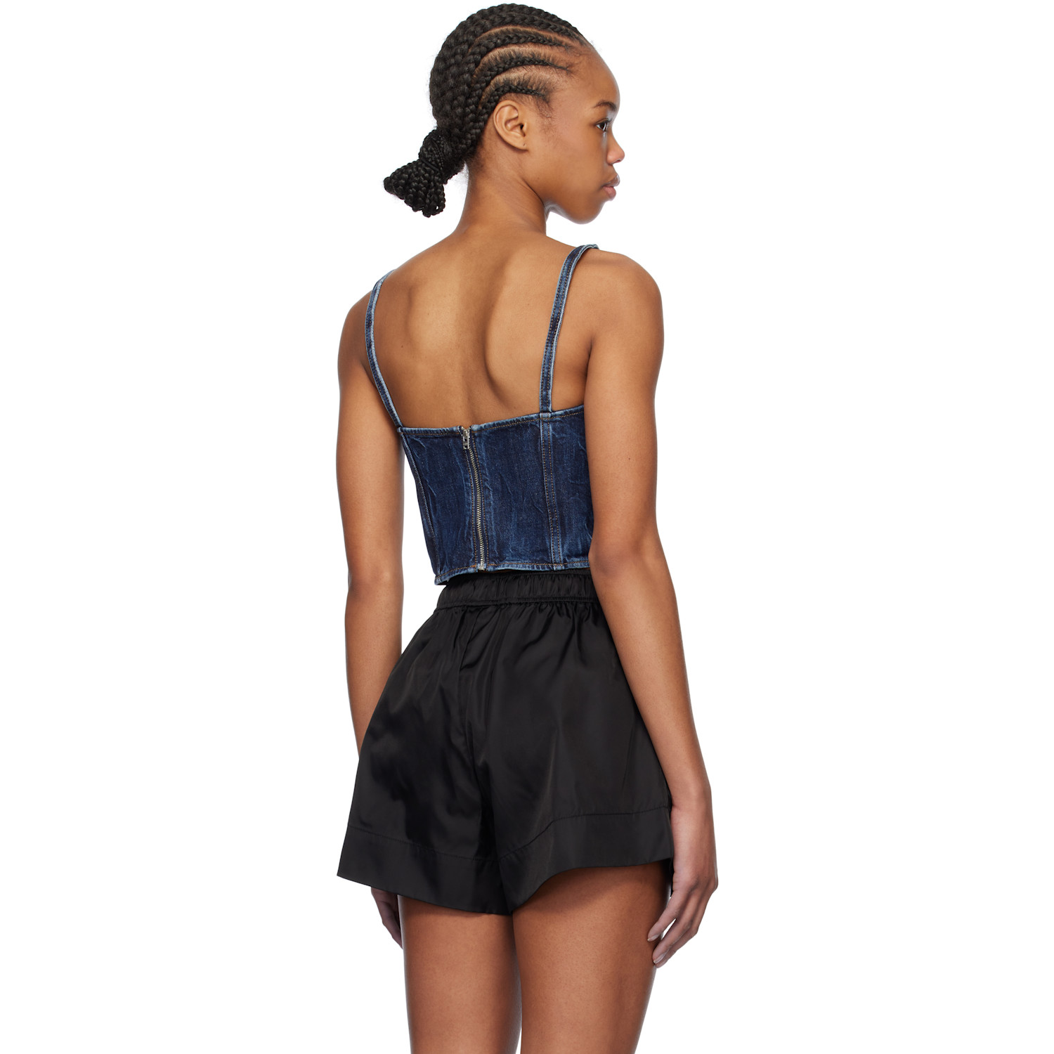  Ganni Blue Crinkled Future Denim Strap Top 