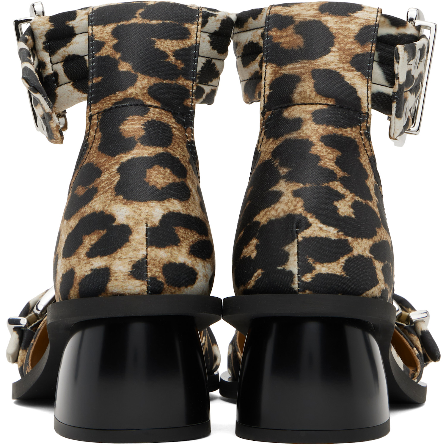  Ganni Tan & Black Feminine Buckle Open Cut Heels 