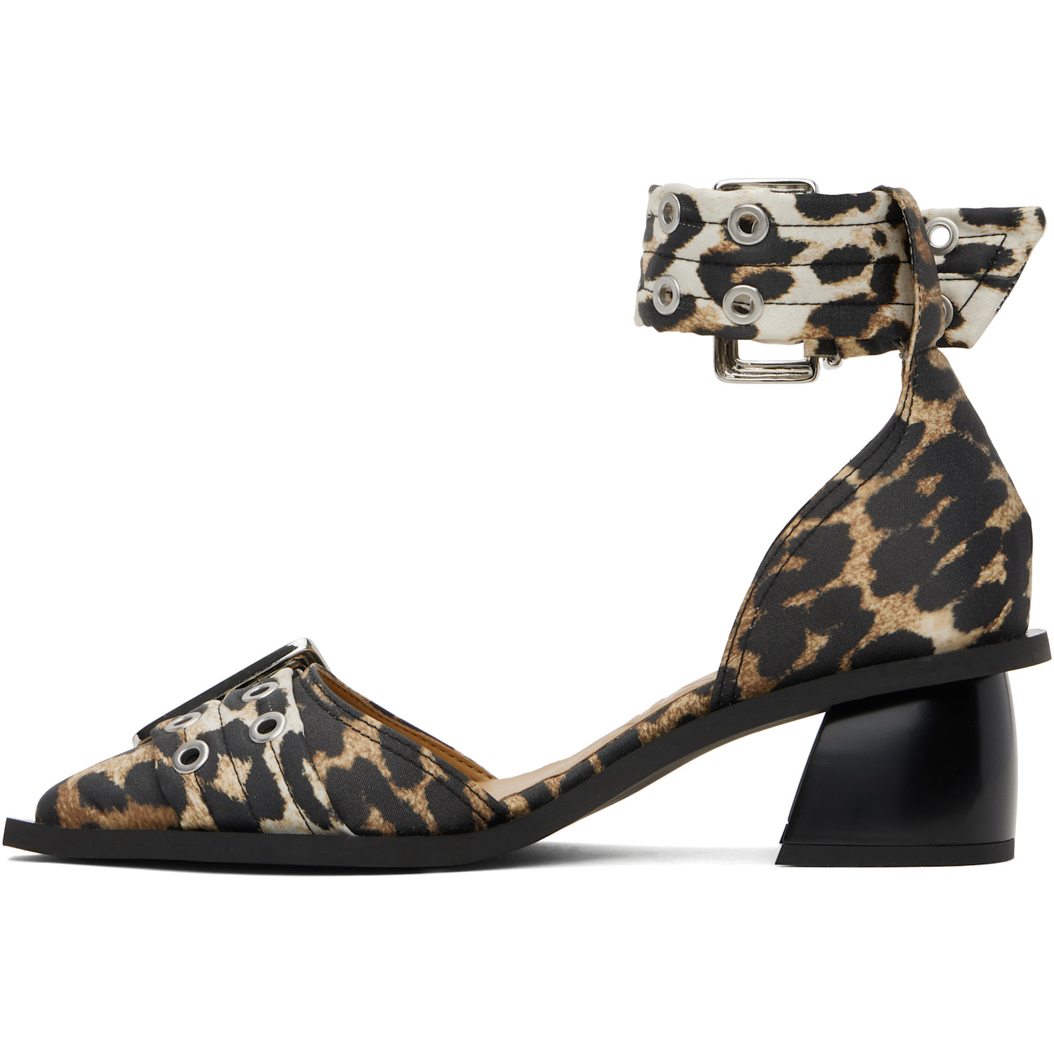  Ganni Tan & Black Feminine Buckle Open Cut Heels 