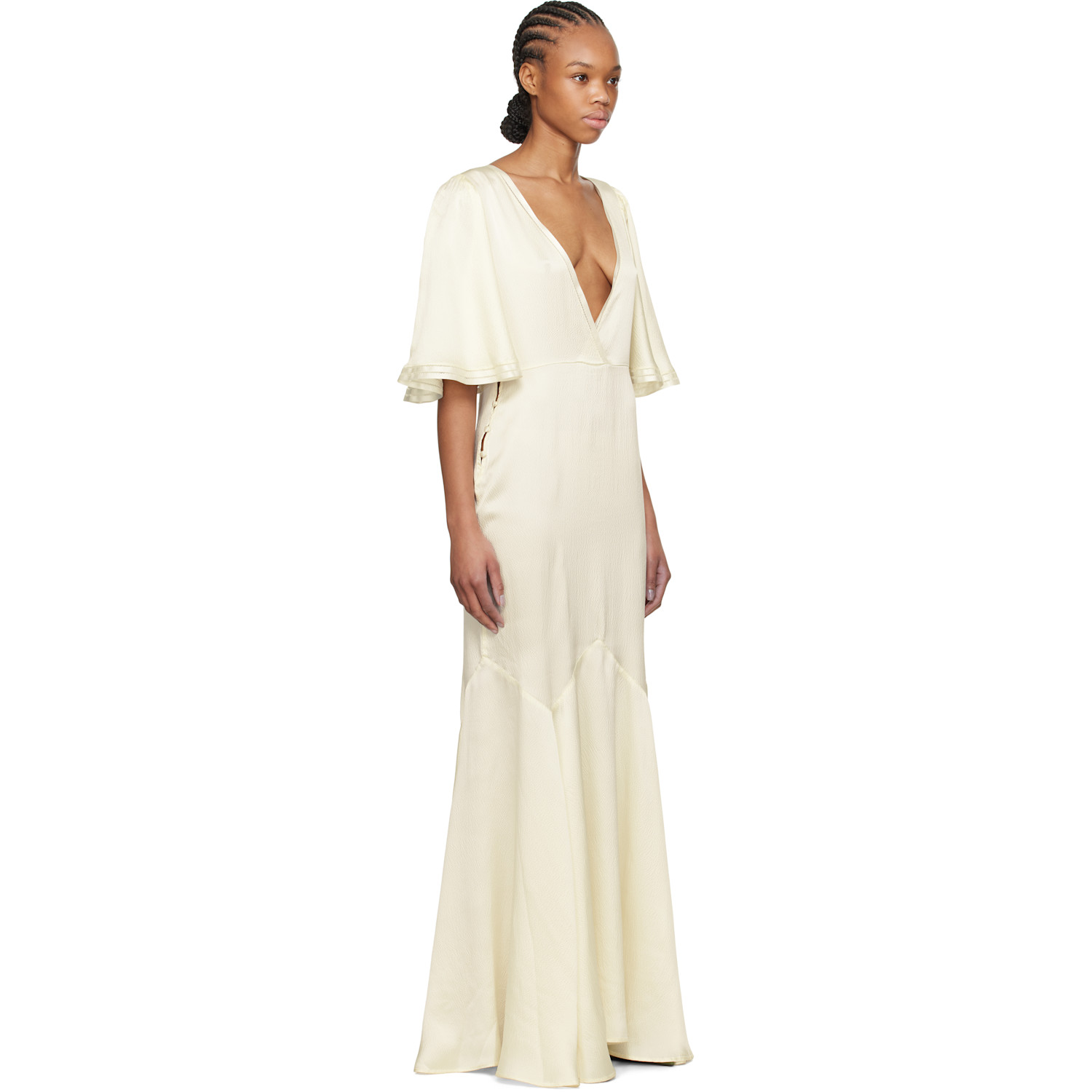  Bode Off-white Satin Claret Maxi Dress 