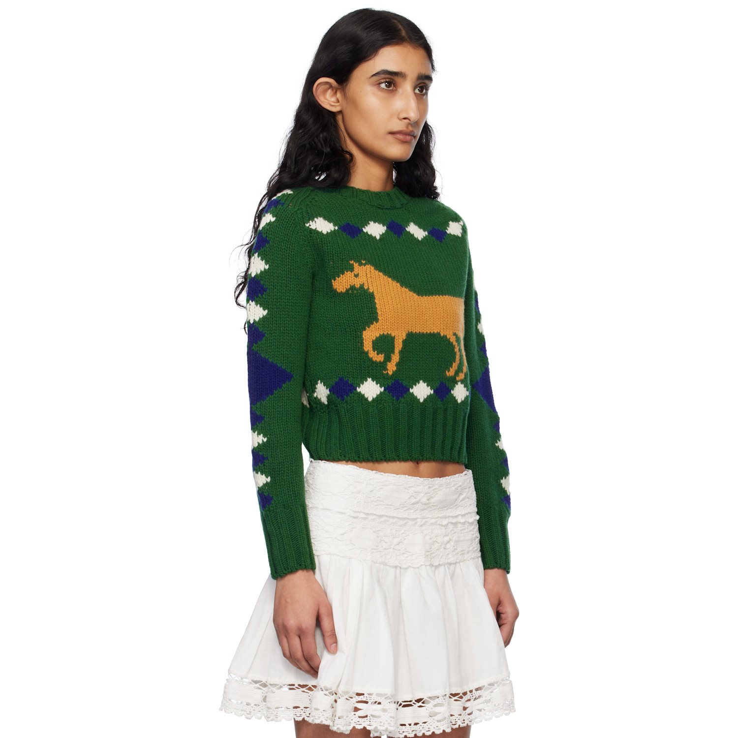  Bode Green Diamond Corral Sweater 