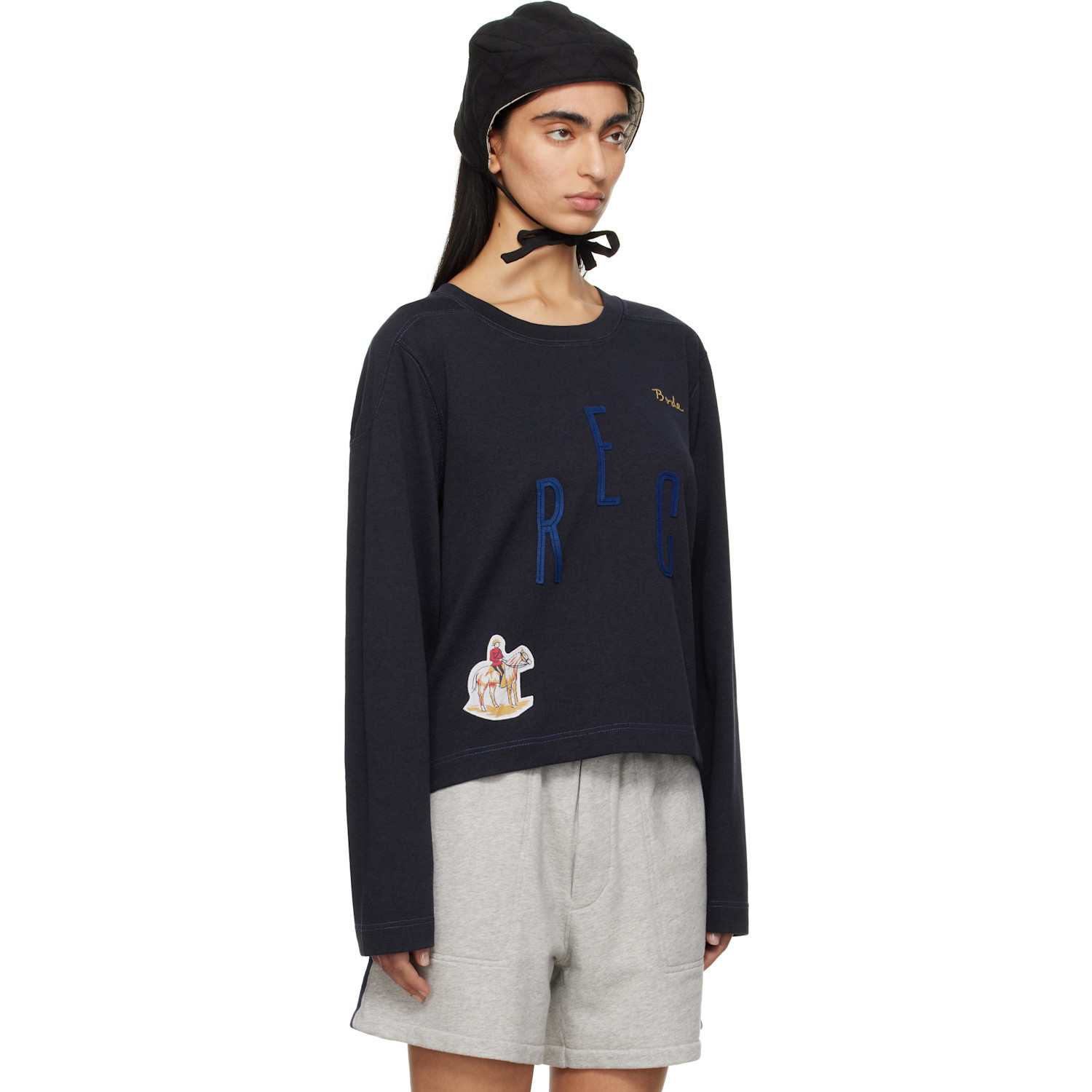  Bode Navy 'rec' Pullover Sweatshirt 