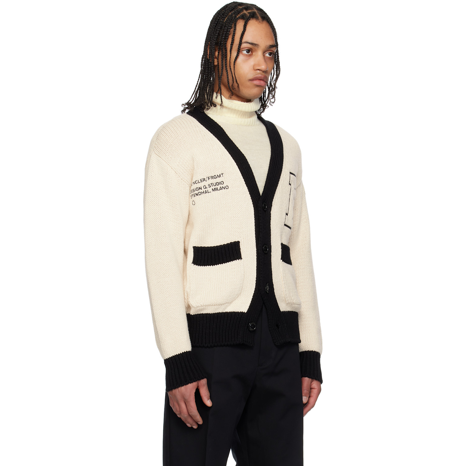 Moncler Genius Cardigan Blanc Cassé En Coton à Logo Et Texte Brodés - Moncler X Frgmt Hiroshi Fujiwara 