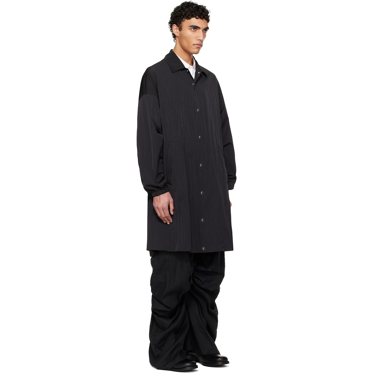  Fumito Ganryu Black Long Coach Coat 