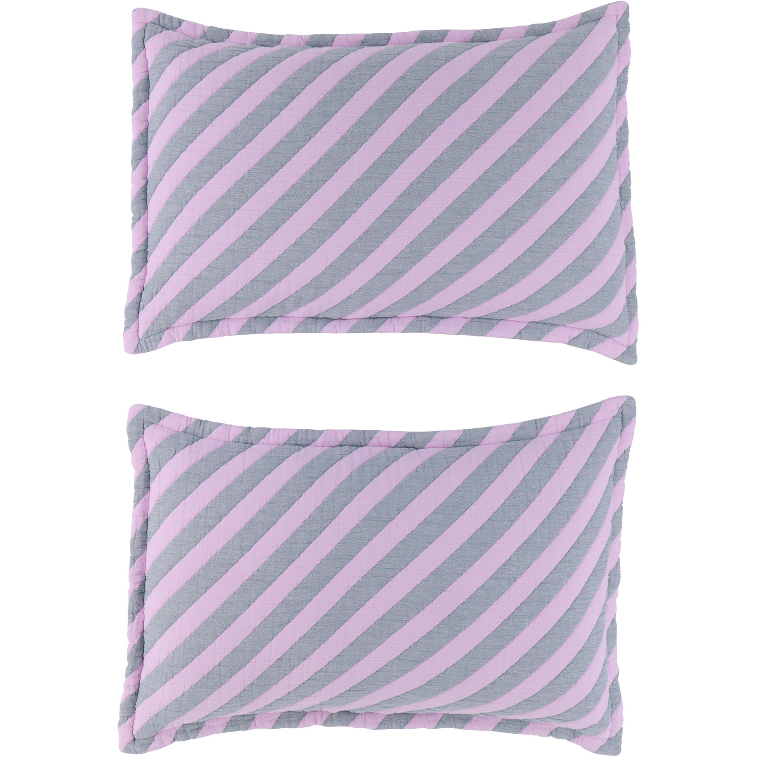  Dusen Dusen Ensemble De Couvre-lit Et Taies D'oreiller Rose Et Gris à Rayures Diagonales, Grand Lit 