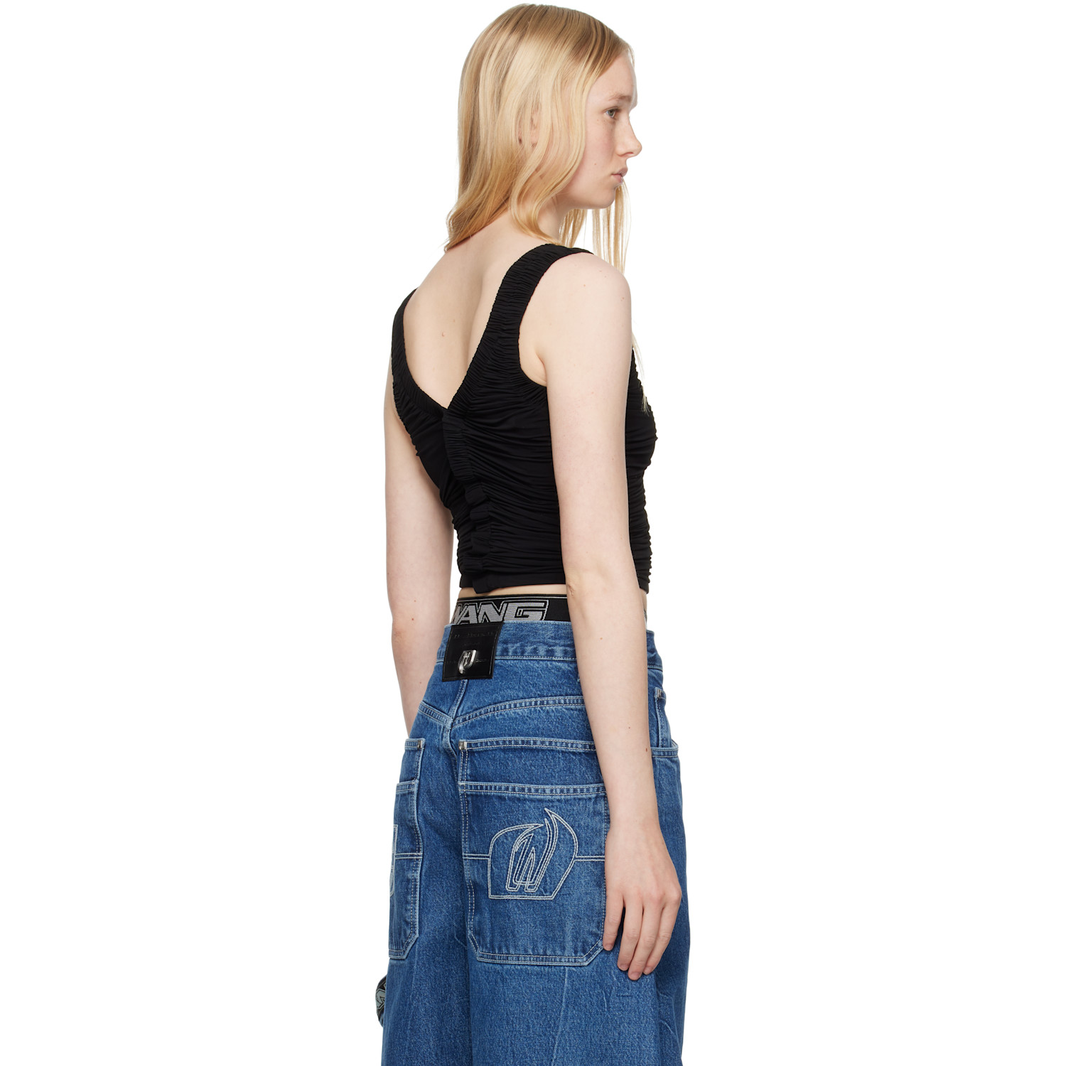  Alexander Wang Black Sheer Ruched Tank Top 