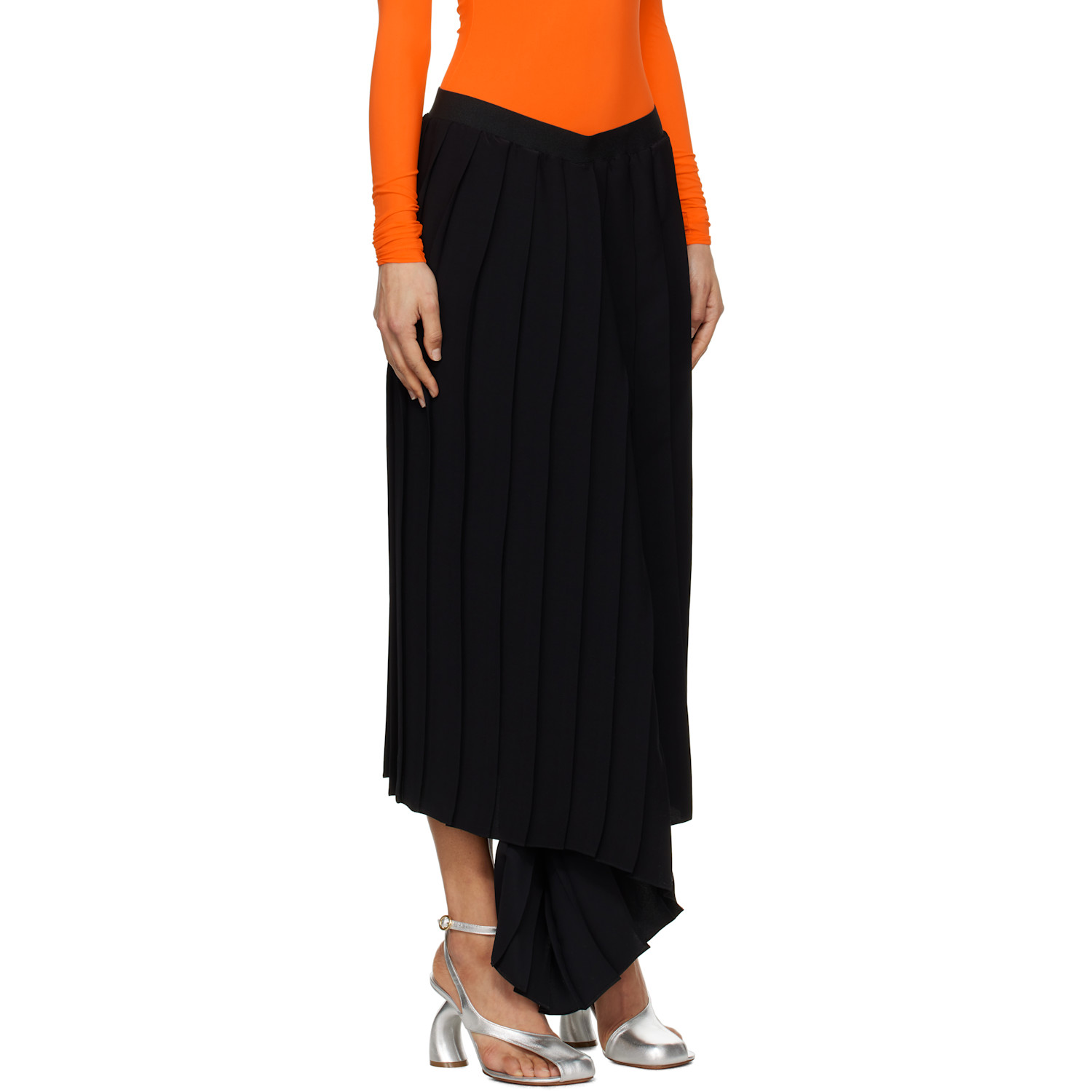  Mm6 Maison Margiela Black Drape Pleated Midi Skirt 