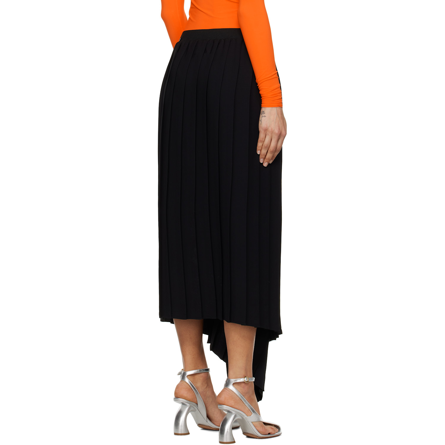  Mm6 Maison Margiela Black Drape Pleated Midi Skirt 