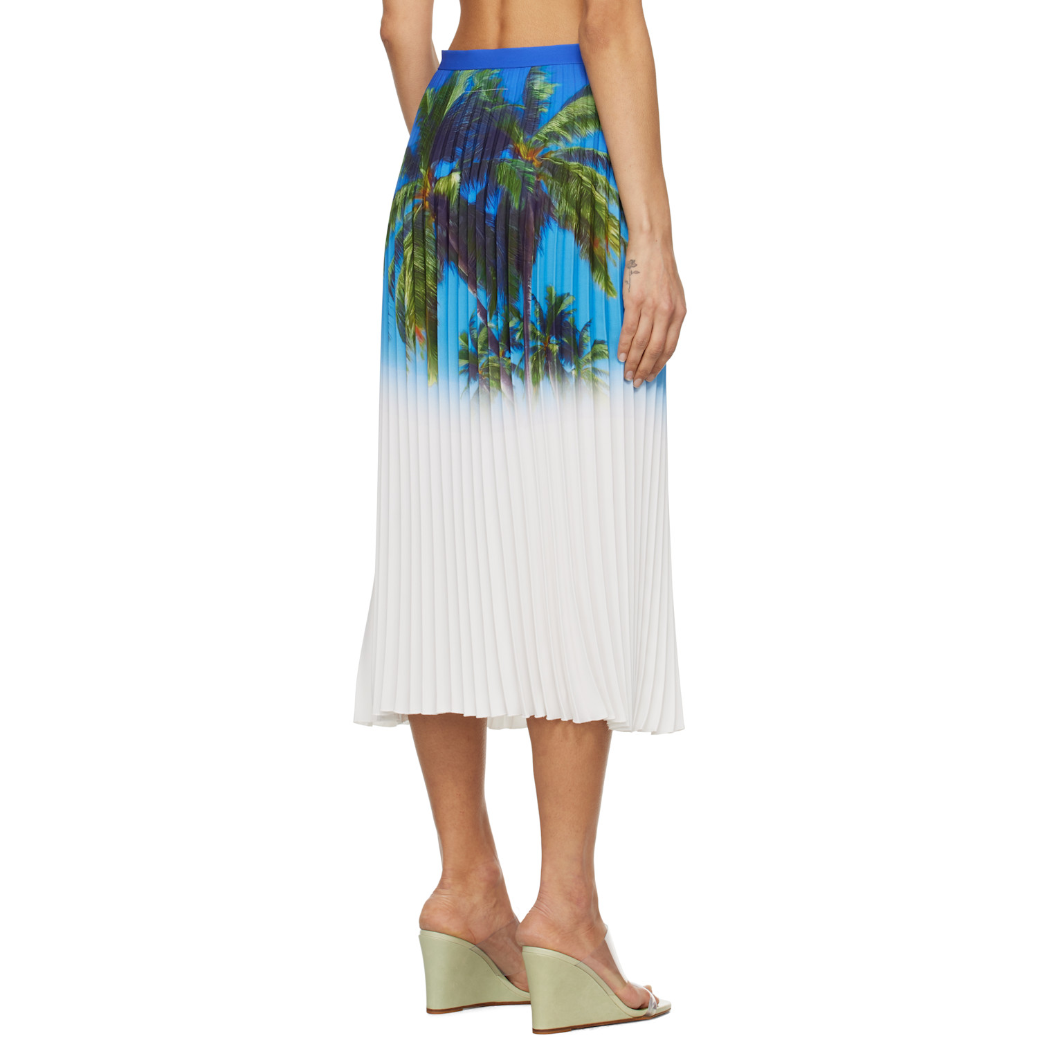  Mm6 Maison Margiela Blue Archive Print Pleated Midi Skirt 