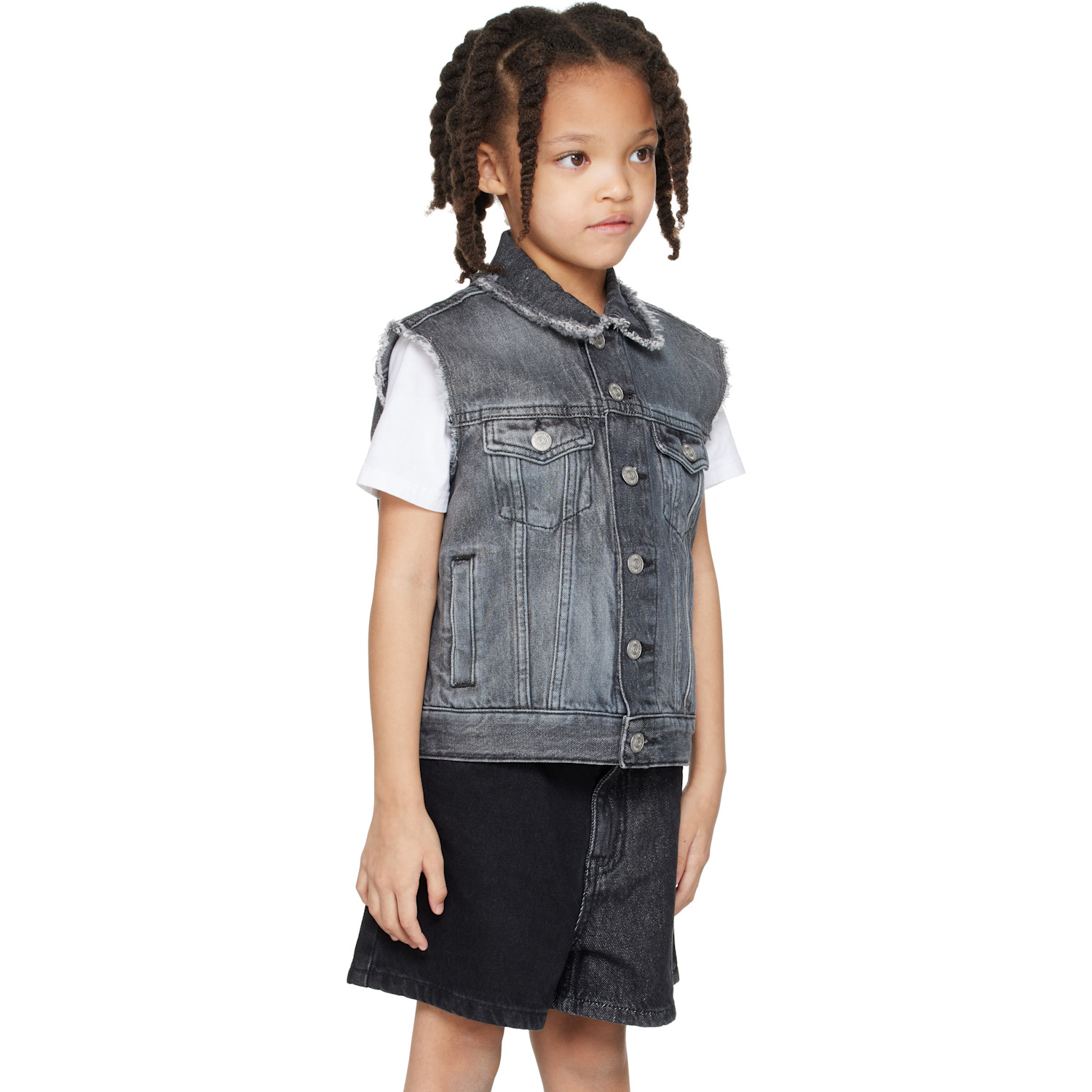  Mm6 Maison Margiela Kids Gray Frayed Denim Vest 
