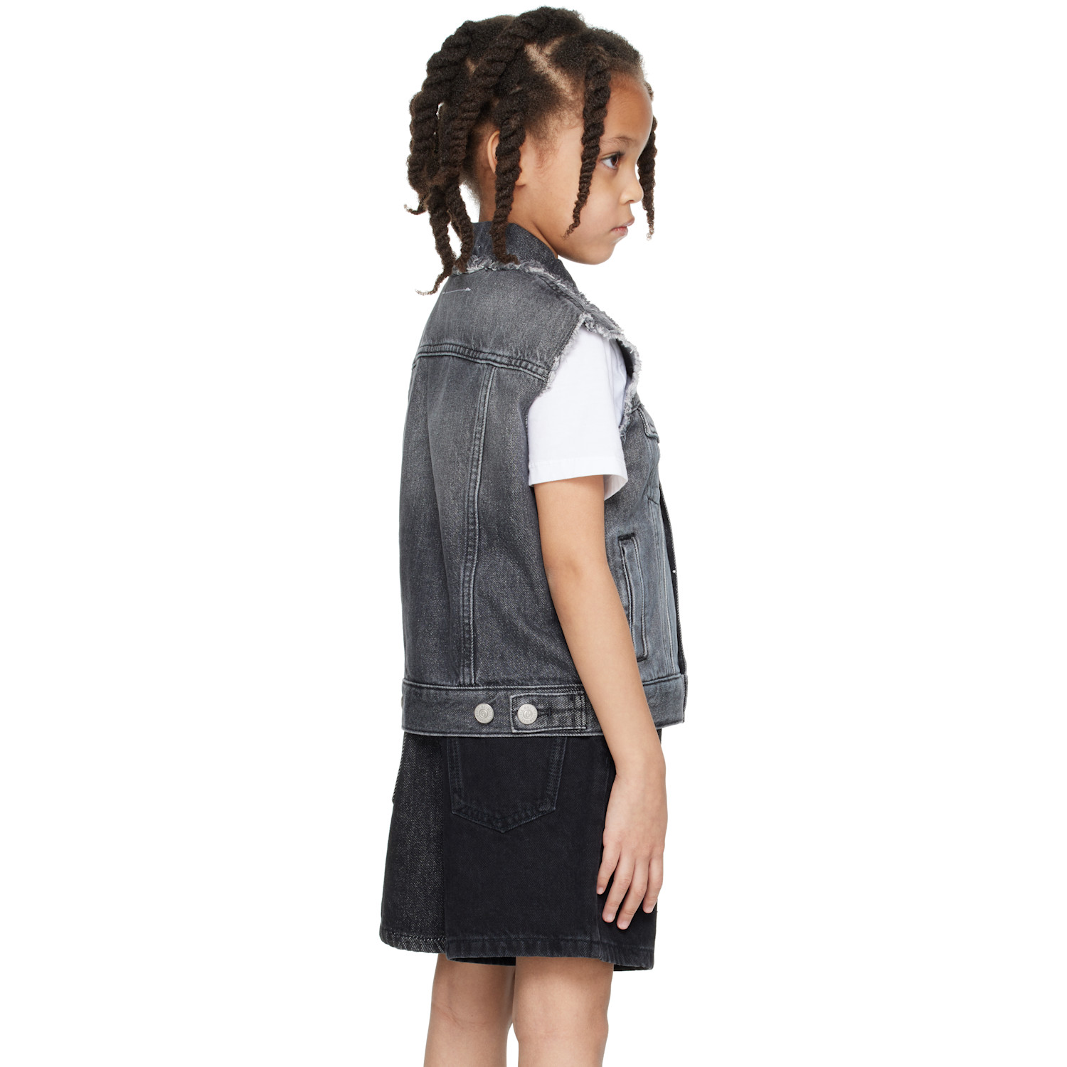  Mm6 Maison Margiela Kids Gray Frayed Denim Vest 