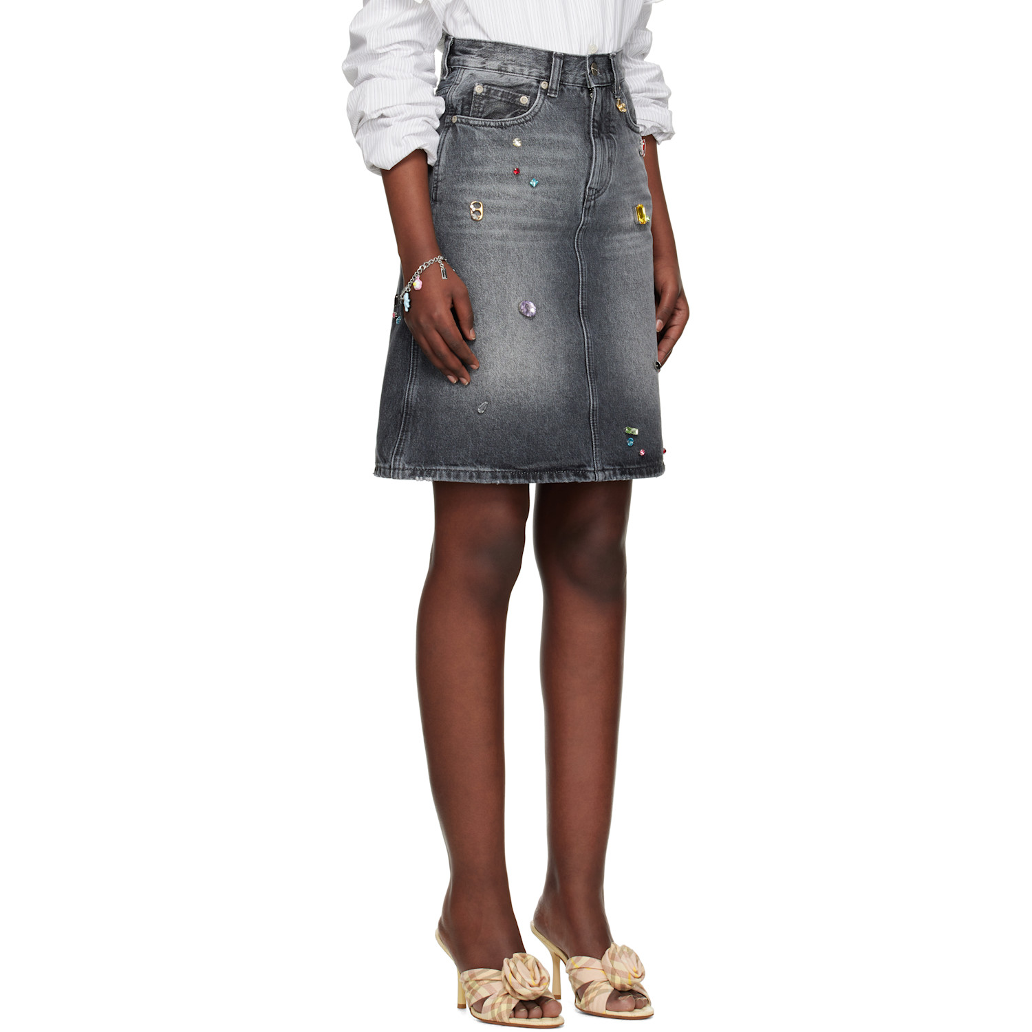  Marc Jacobs Black Gem A-line Denim Midi Skirt 