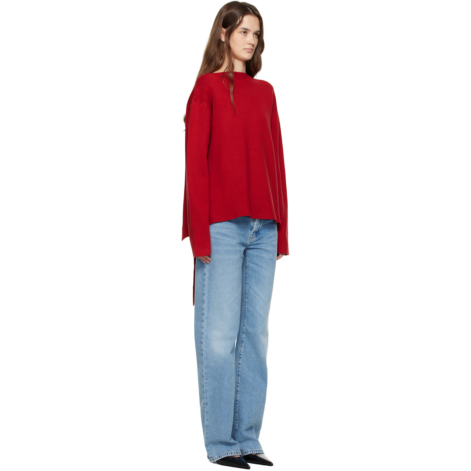  St. Agni Red Milano Knit Scarf Sweater 