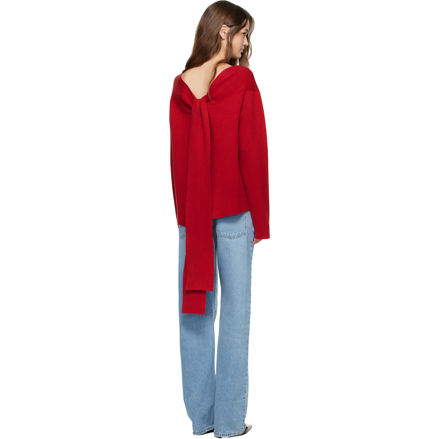  St. Agni Red Milano Knit Scarf Sweater 