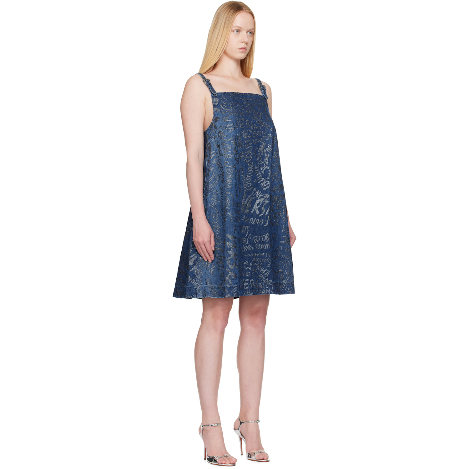  Versace Jeans Couture Blue Glitter Finish Minidress 