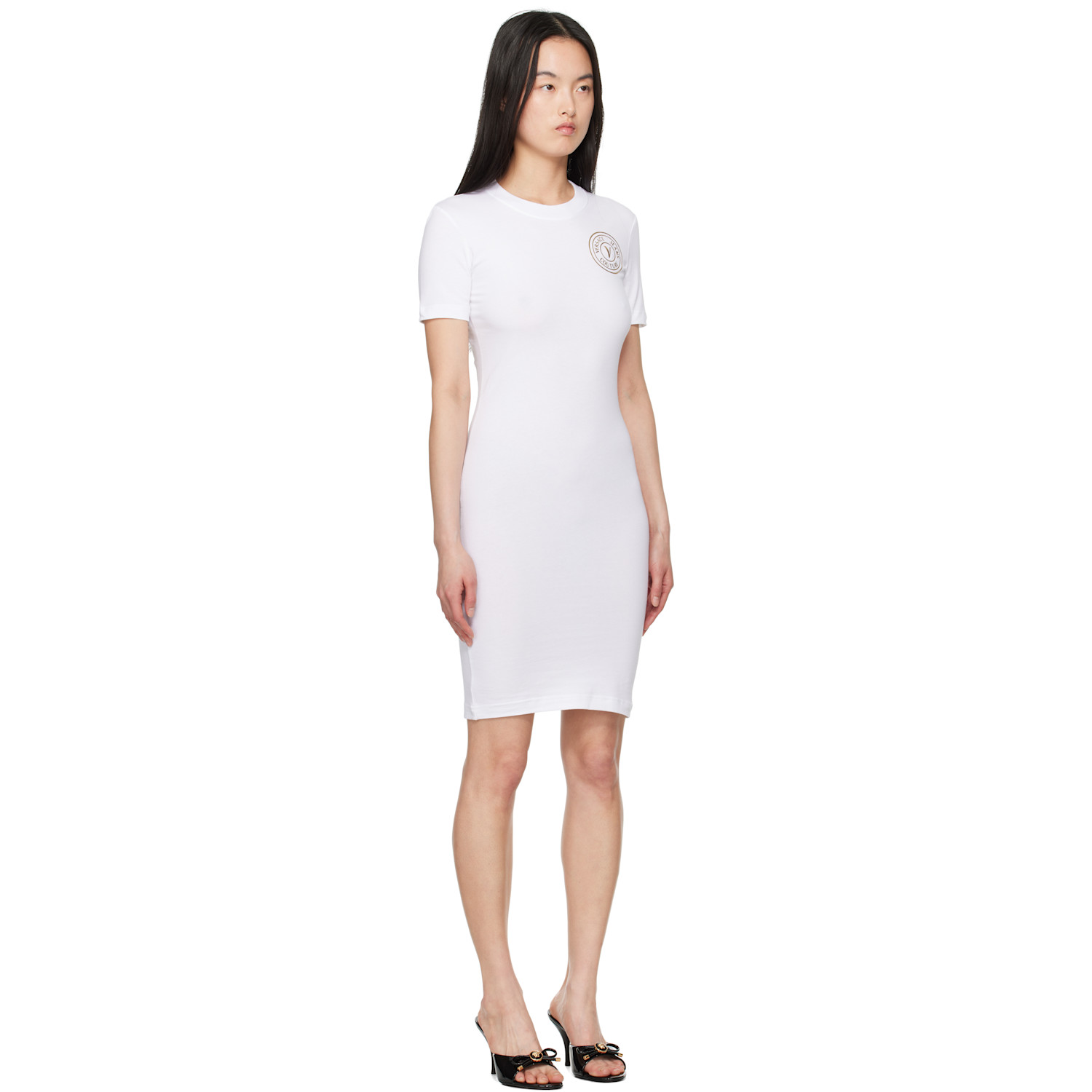  Versace Jeans Couture White V-emblem Logo T-shirt Minidress 