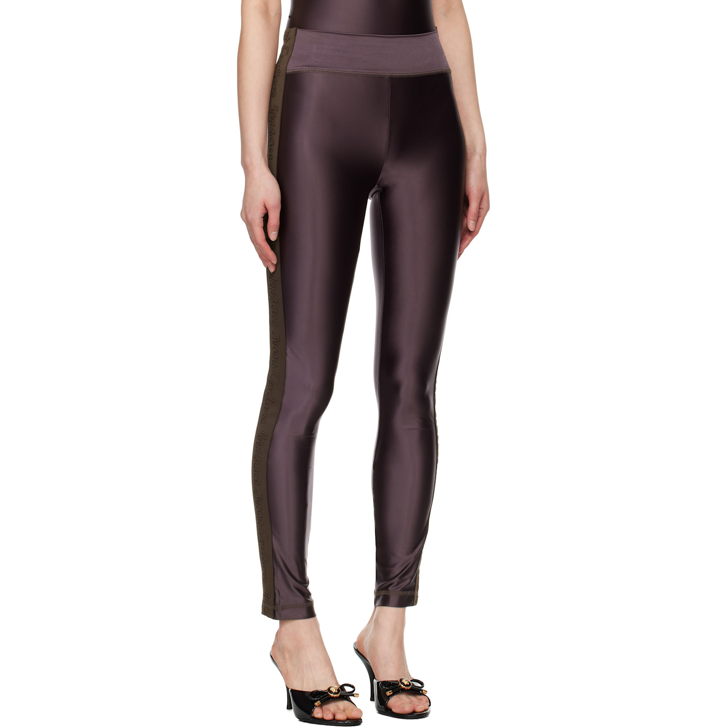  Versace Jeans Couture Brown Logo Trim Leggings 
