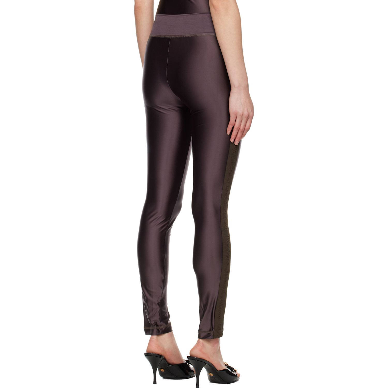  Versace Jeans Couture Brown Logo Trim Leggings 