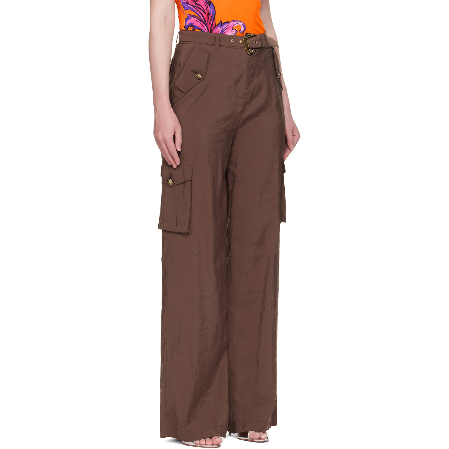  Versace Jeans Couture Brown Baroque Buckle Cargo Pants 